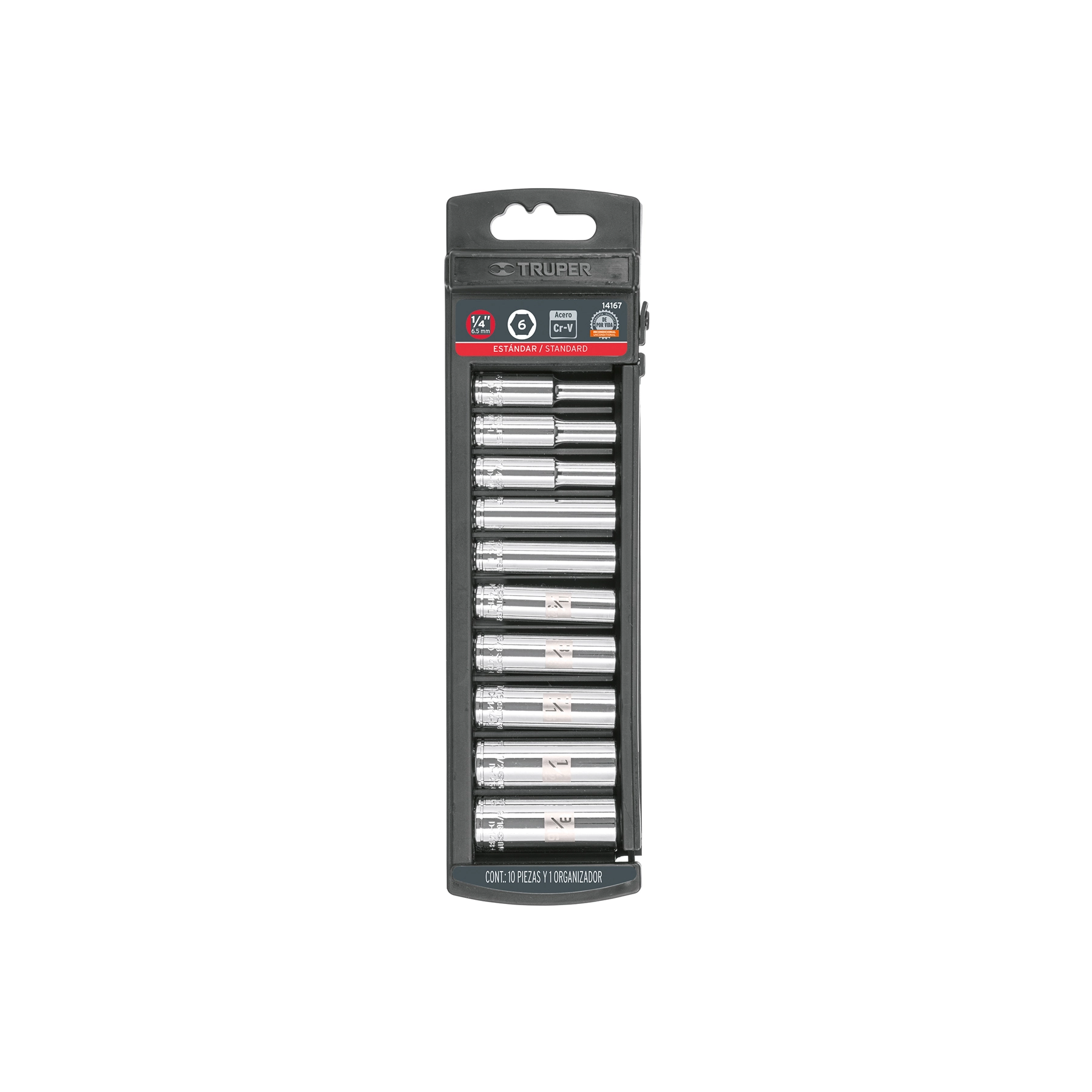 Juego de 10 dados largos cuadro 1/4' std, TRUPER