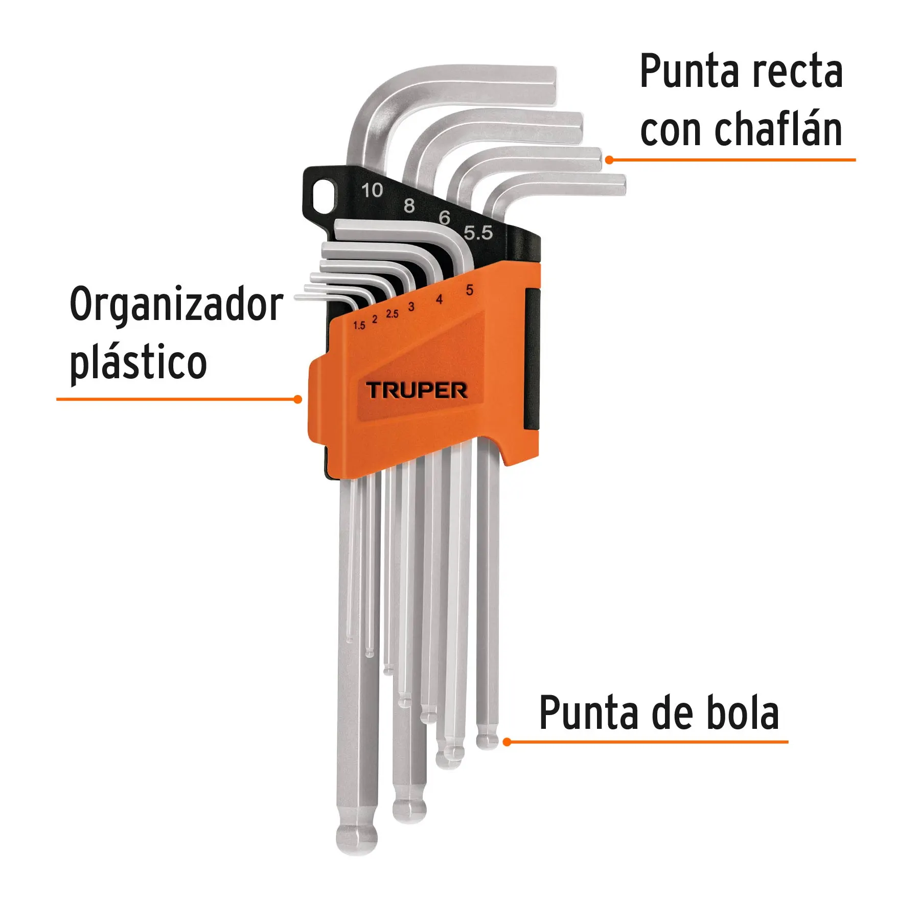Juego de 10 llaves hexagonales mm largas, punta de bola
