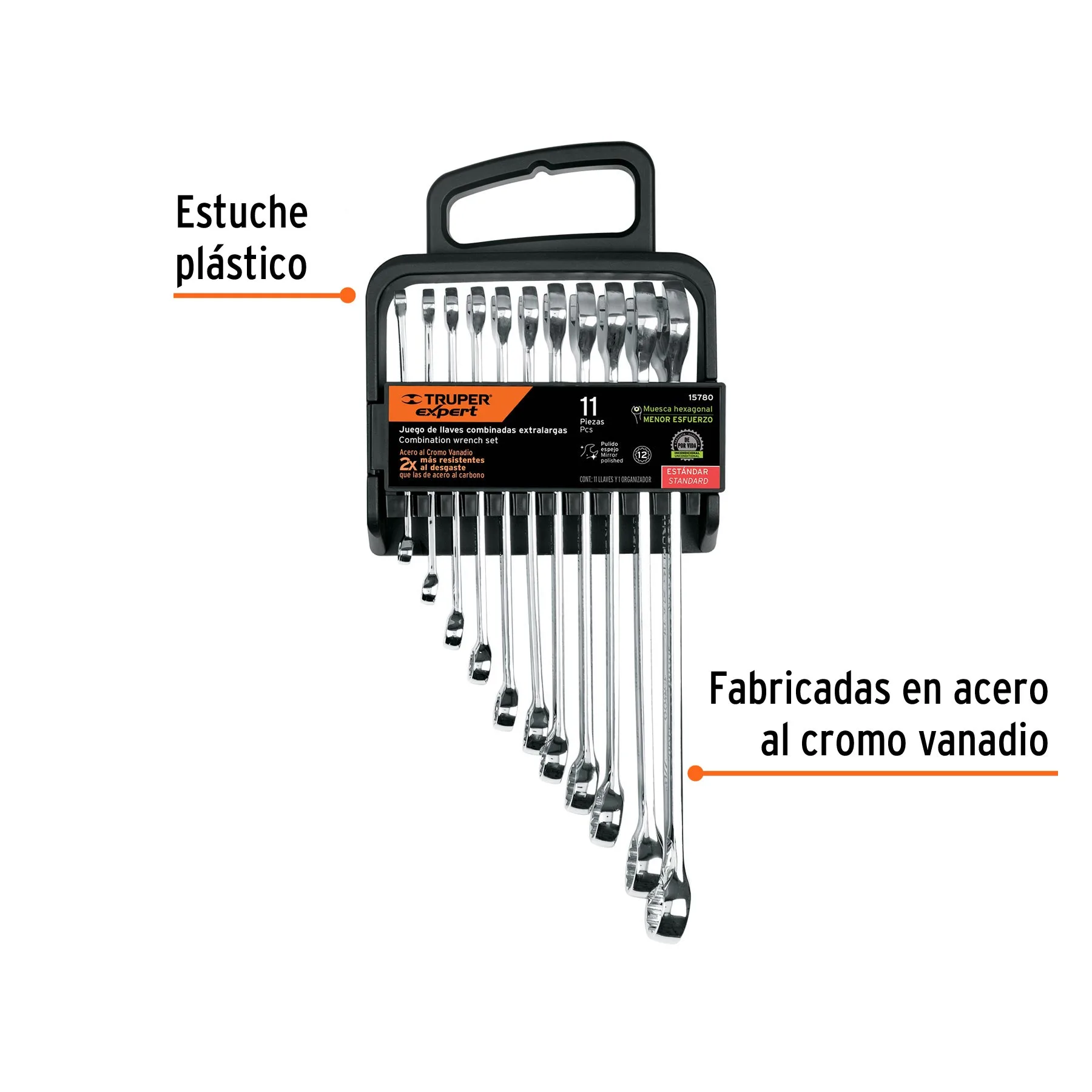 Juego de 11 llaves combinadas extralargas pulidas std,EXPERT