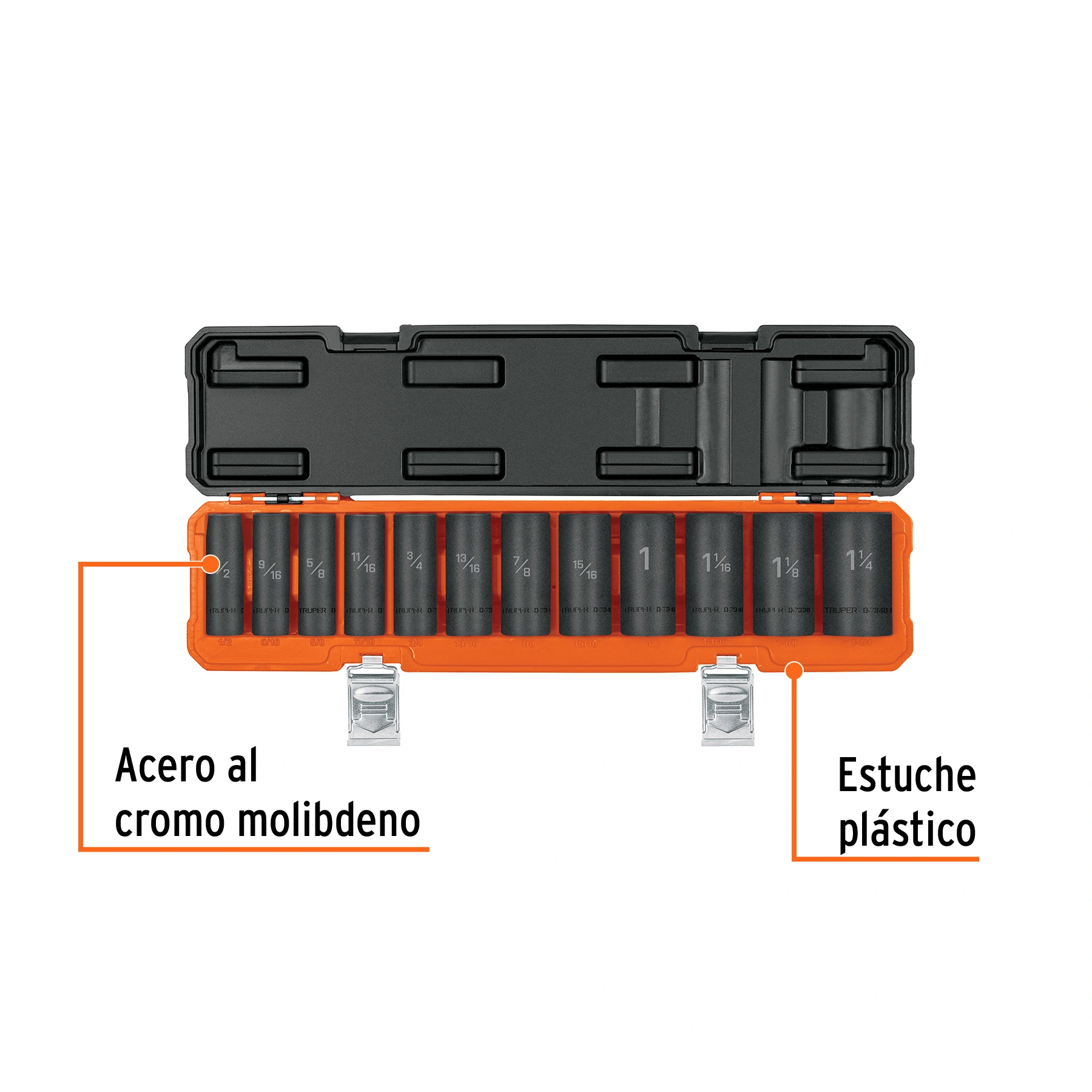 Juego de 12 dados largos cuadro 1/2' de impacto 6 puntas std