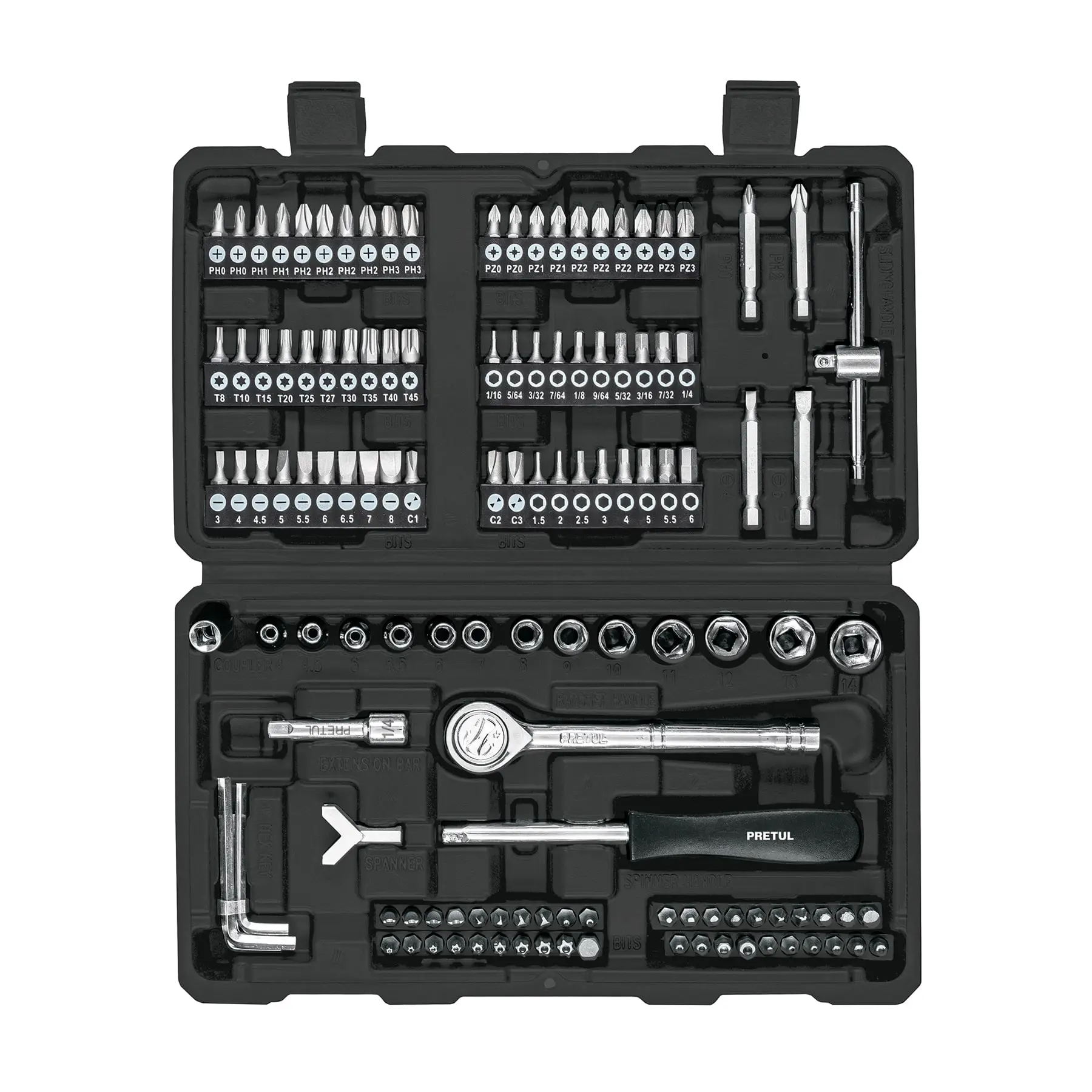 Juego de 130 herramientas 1/4' para mecánico, PRETUL