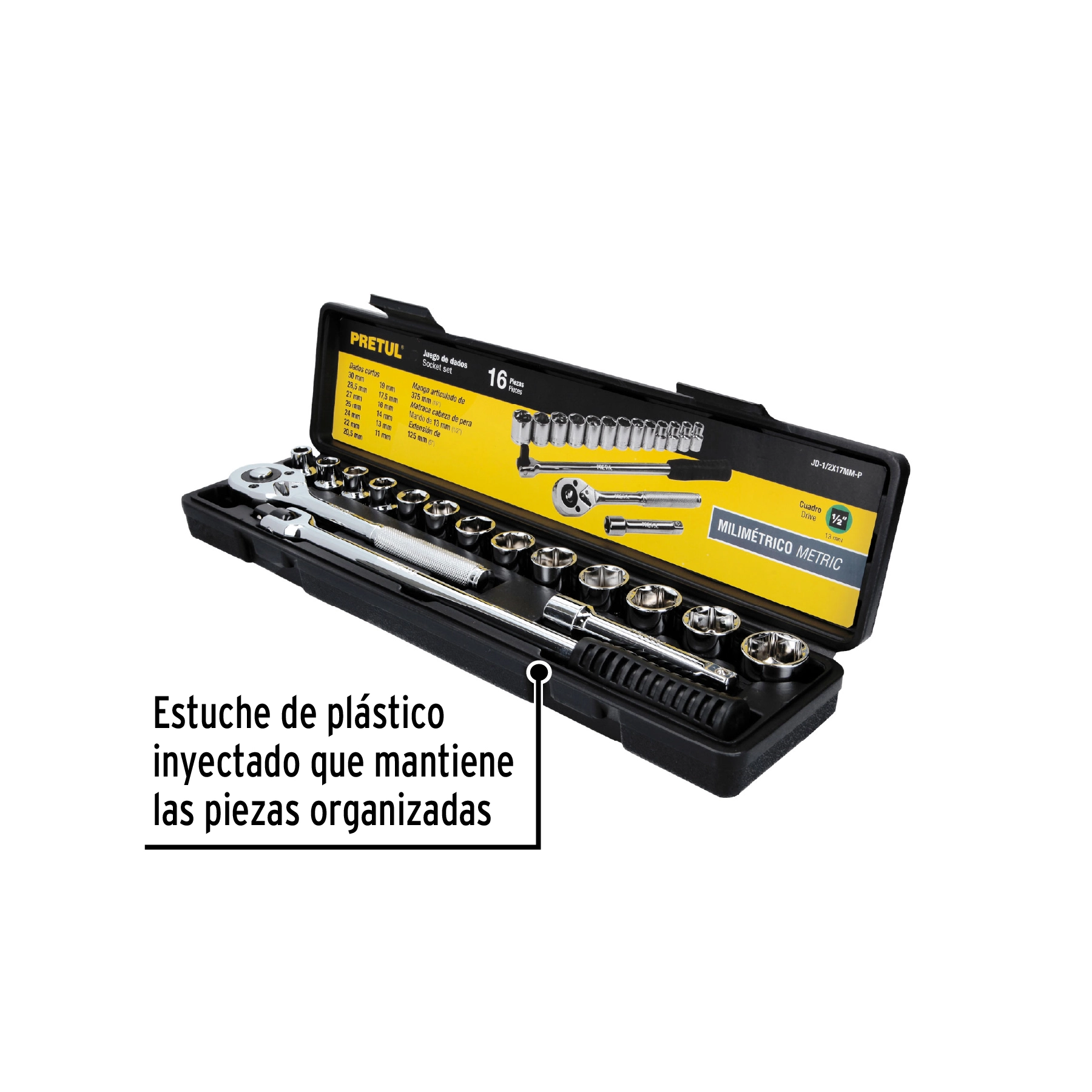 Juego de 16 herramientas 1/2' mm para mecánico, PRETUL