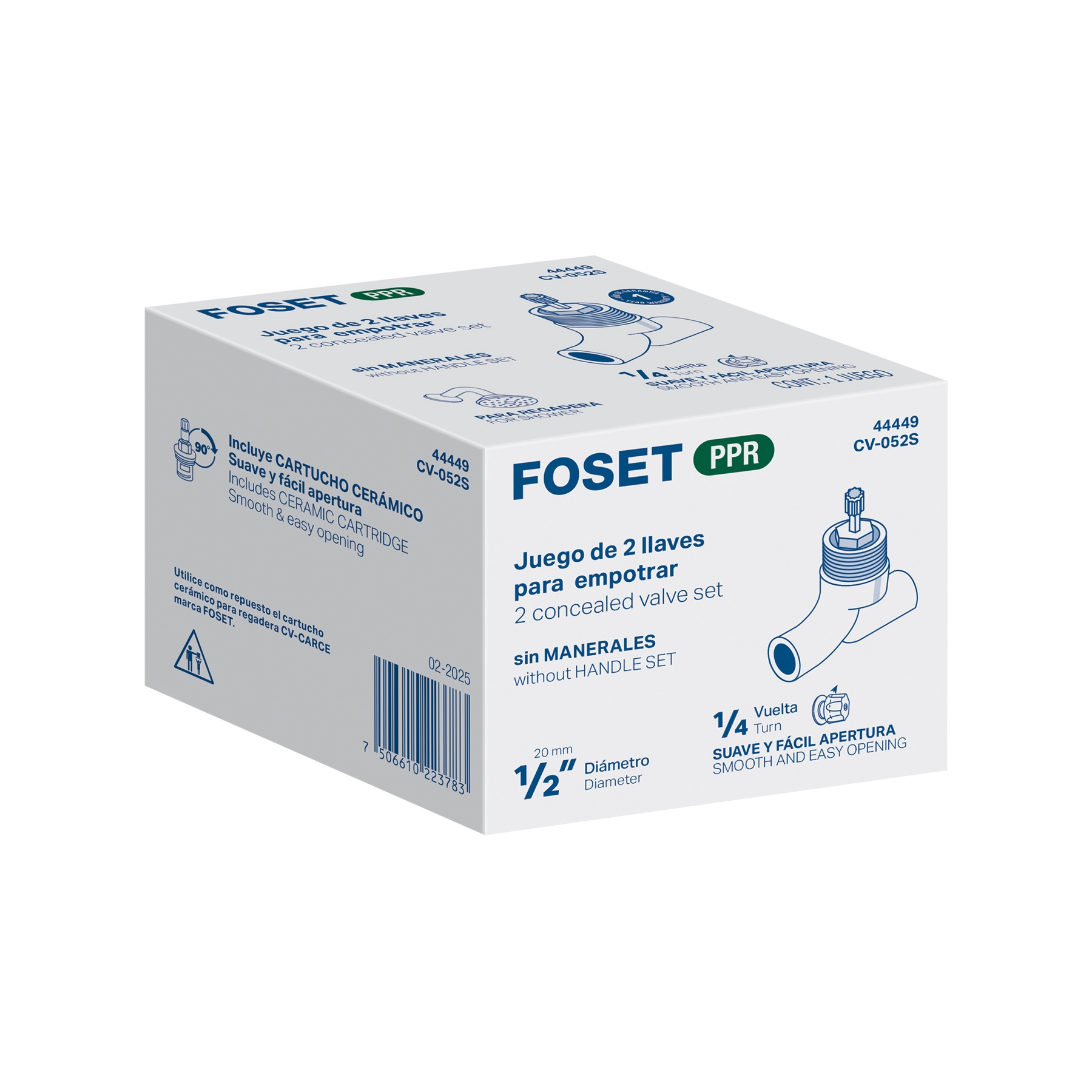 Juego de 2 llaves de empotrar PPR 1/2' sin manerales, FOSET