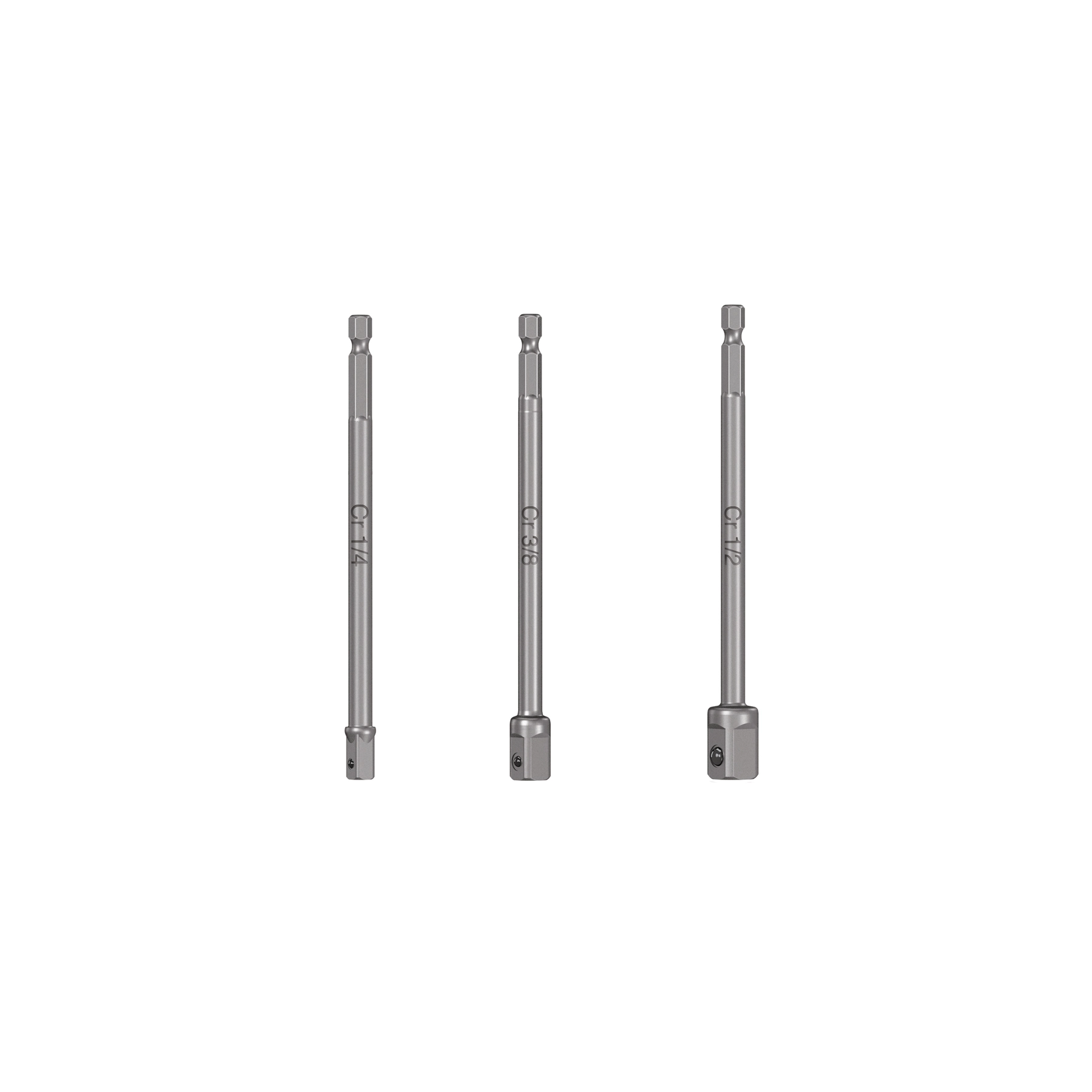 Juego de 3 adaptadores largos para dados de 1/4, 3/8 y 1/2'