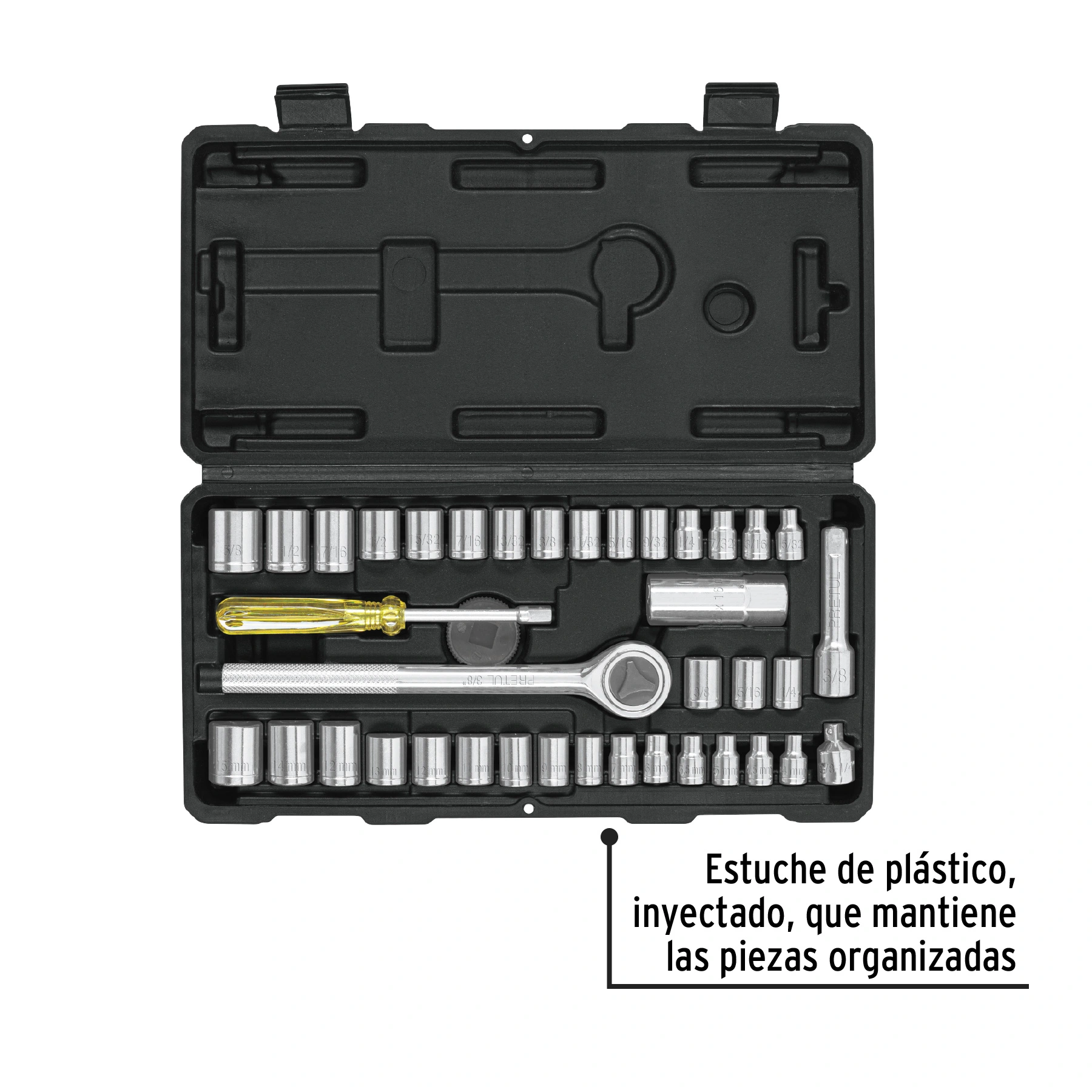 Juego de 39 herramientas 1/4' y 3/8' para mecánico, PRETUL
