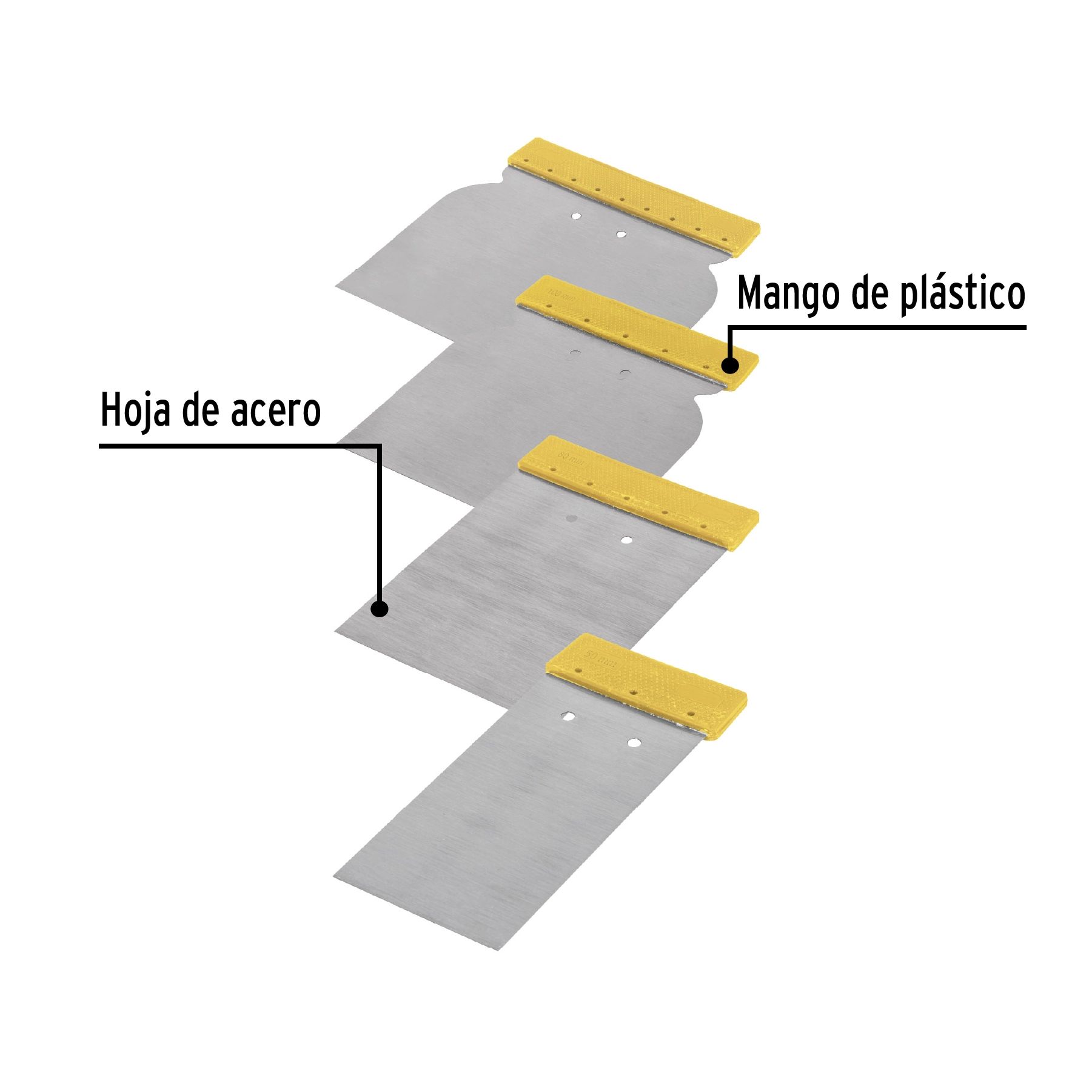Juego de 4 cuñas con mango de plástico, PRETUL