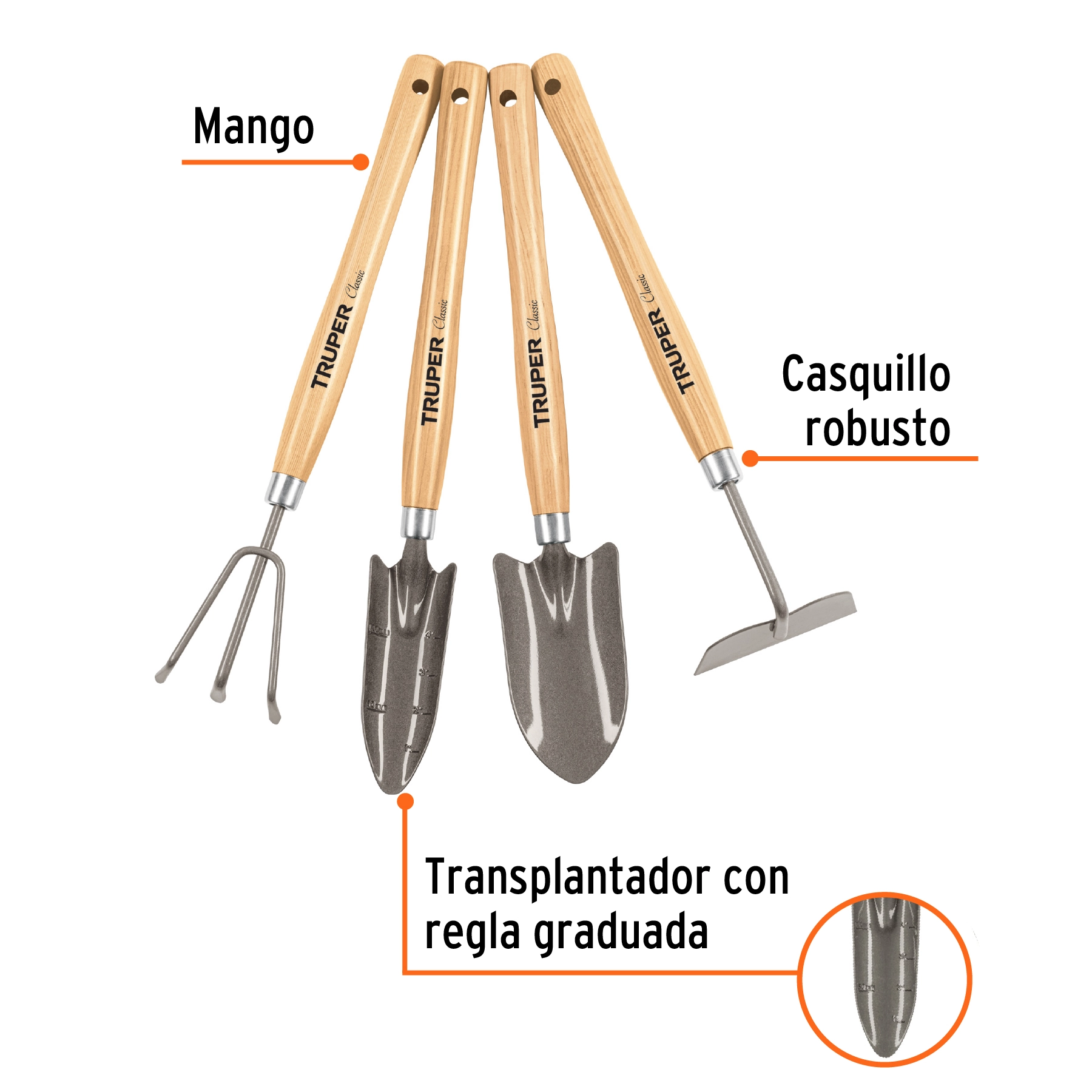 Juego de 4 herramientas para jardín, mango 12-1/4', TRUPER