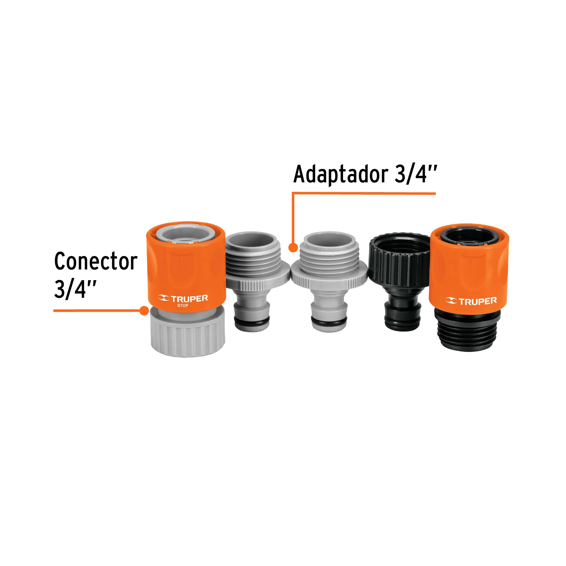 Juego de 5 conectores 3/4' rápidos de ABS, sistema click
