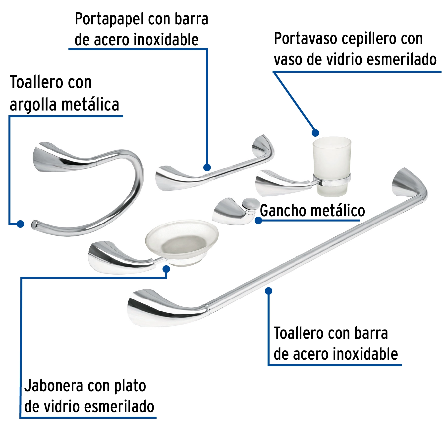 Juego de 6 accesorios para baño metálicos, FOSET AERO
