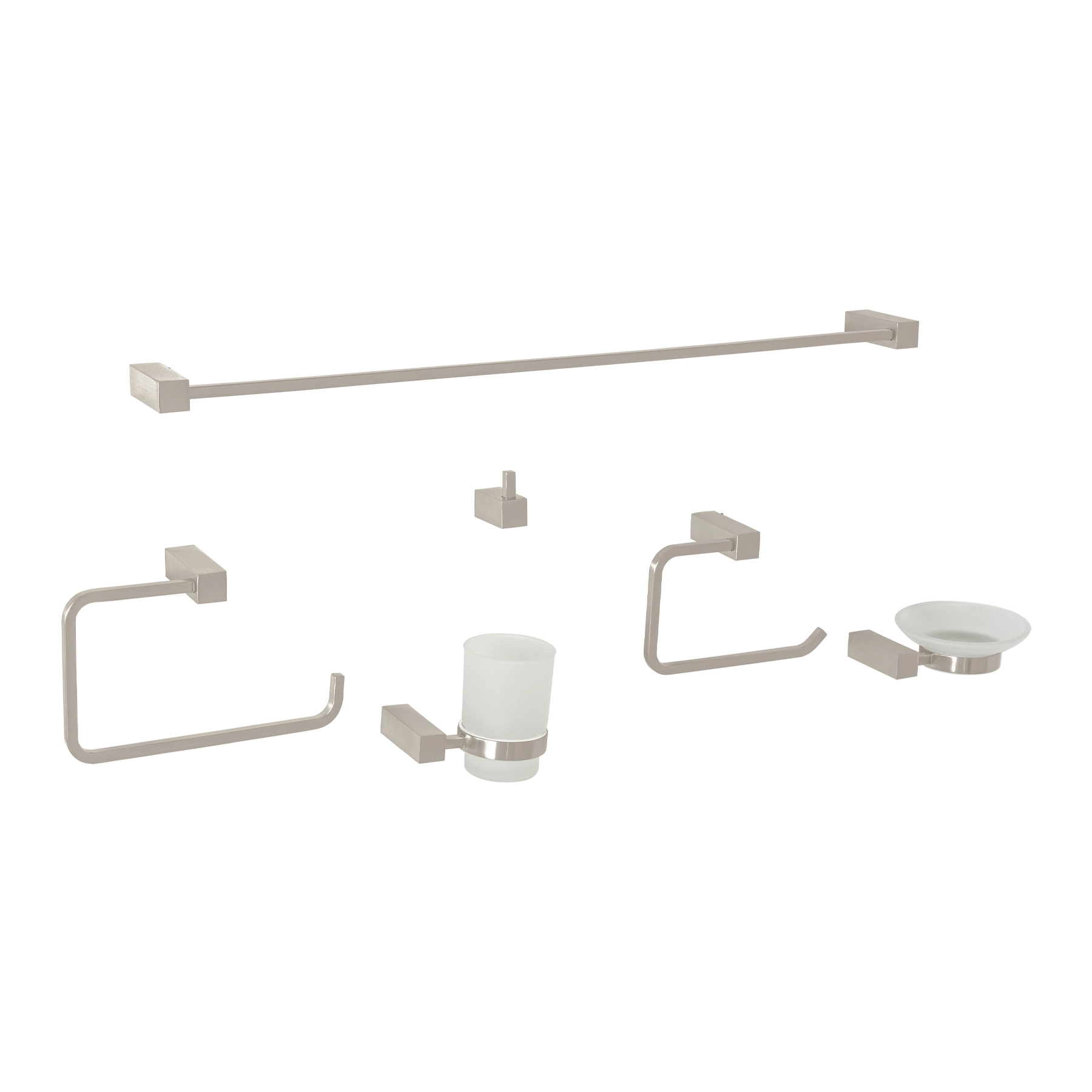 Juego de 6 accesorios para baño, satín, FOSET KUBO