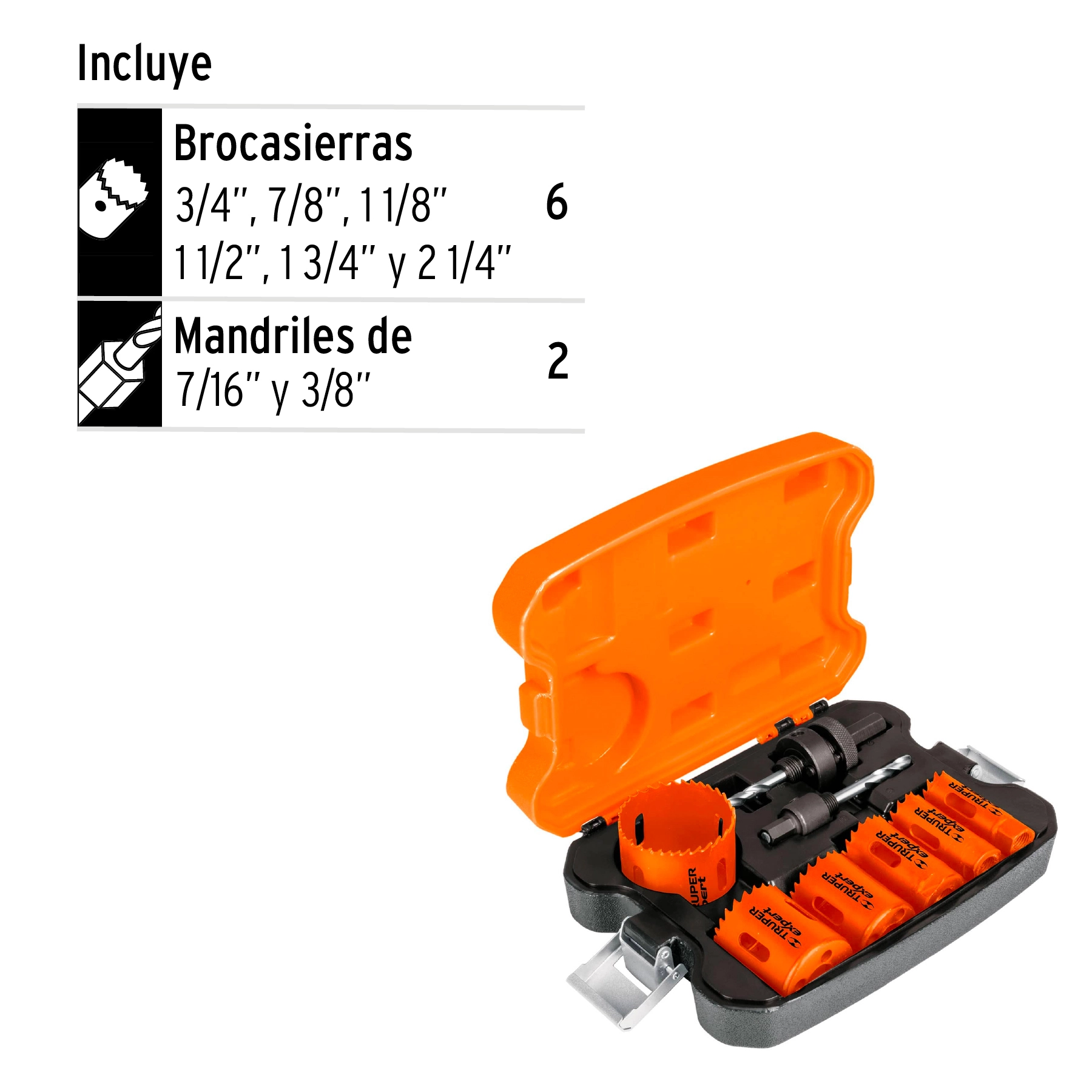 Juego de 6 brocasierras bimetálicas y 2 mandriles, EXPERT