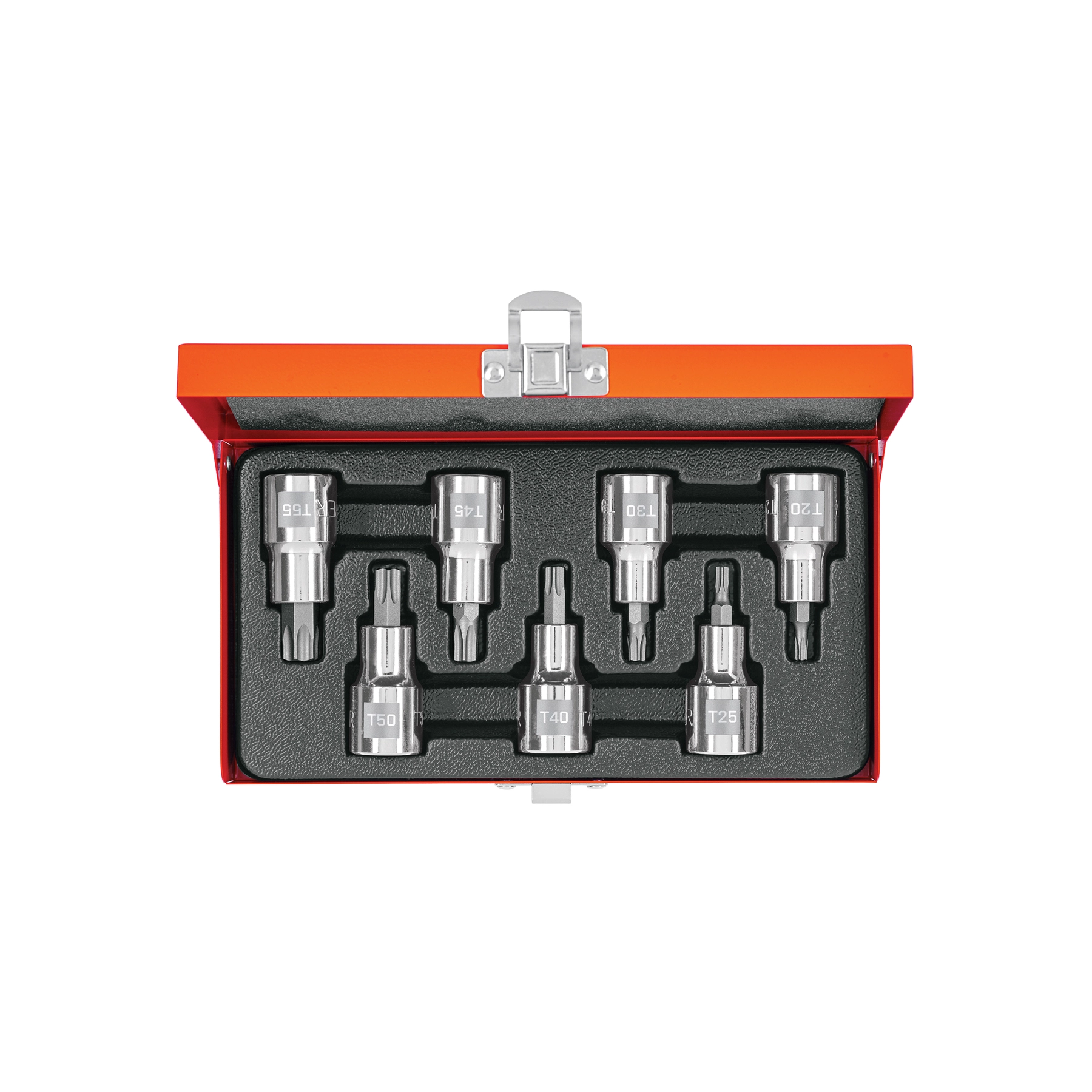 Juego de 7 dados cuadro 1/2' punta torx, estuche metálico