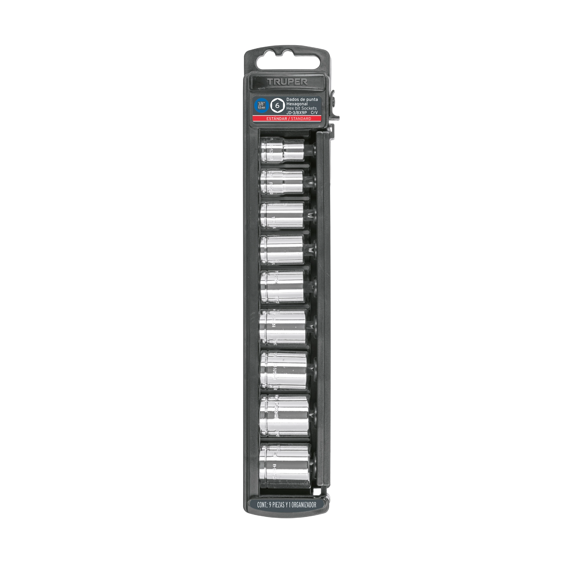 Juego de 9 dados cuadro 3/8' std, TRUPER