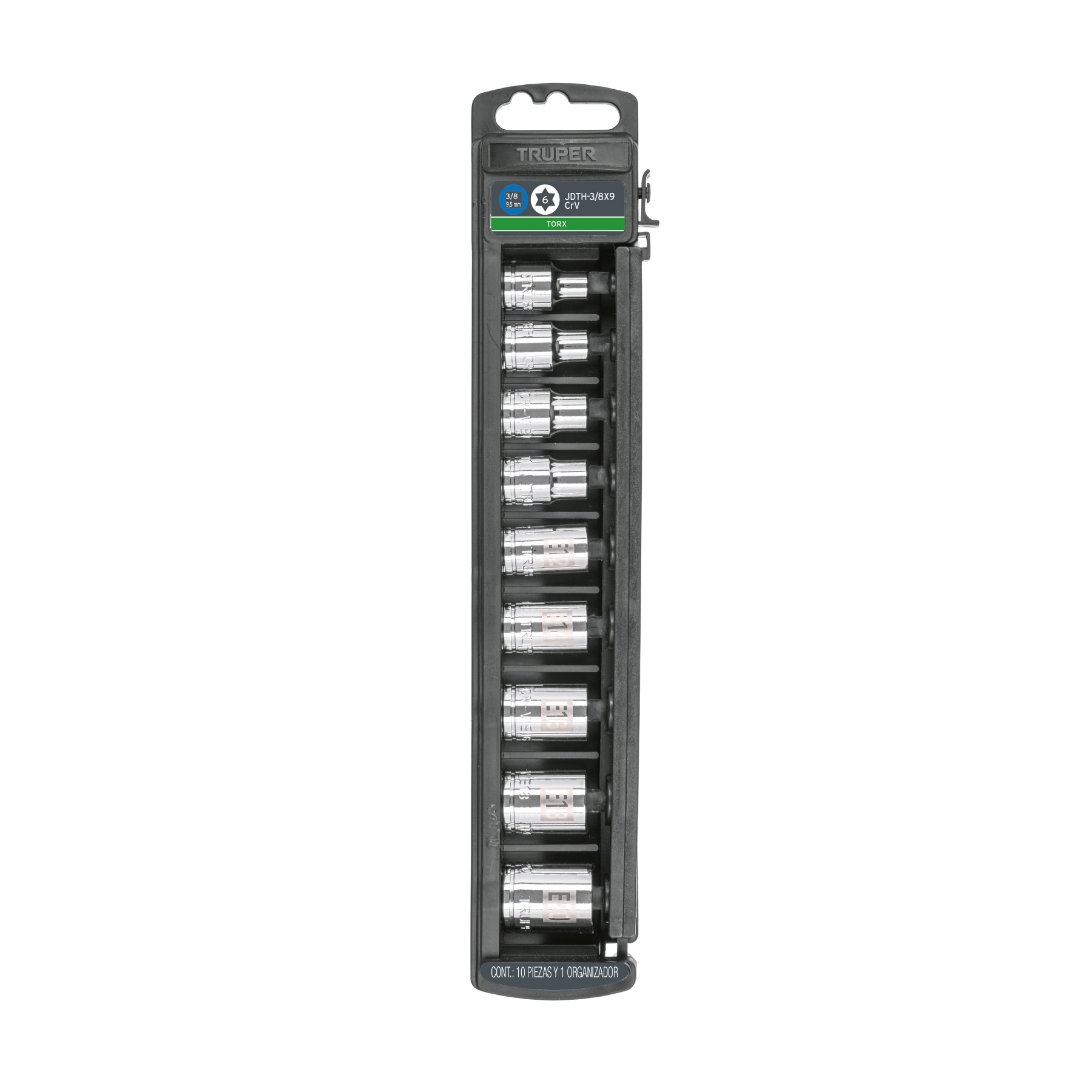Juego de 9 dados cuadro 3/8' torx, TRUPER