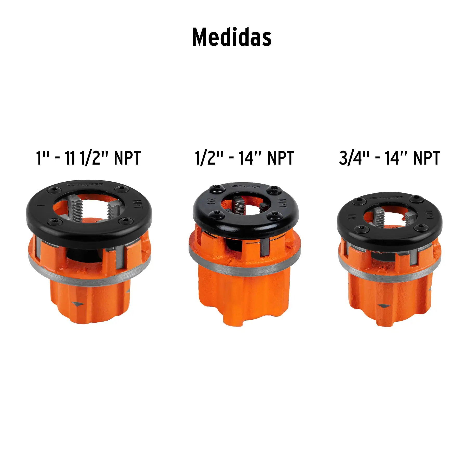 Juego de 4 tarrajas para tubo de 1/2' a 1', TRUPER