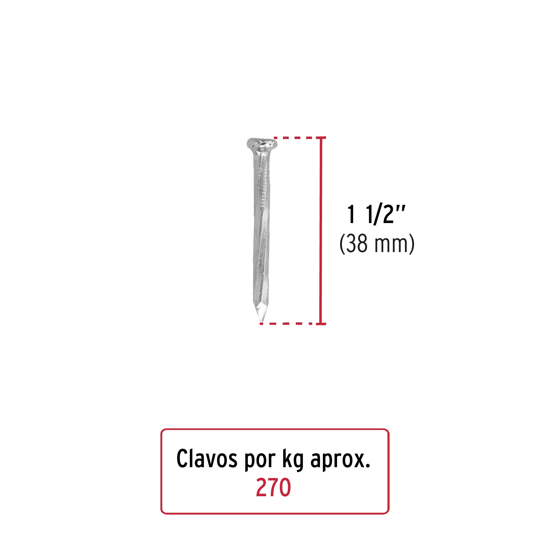 Kilo de clavos para concreto 1-1/2'galvanizado,caja de 25 kg