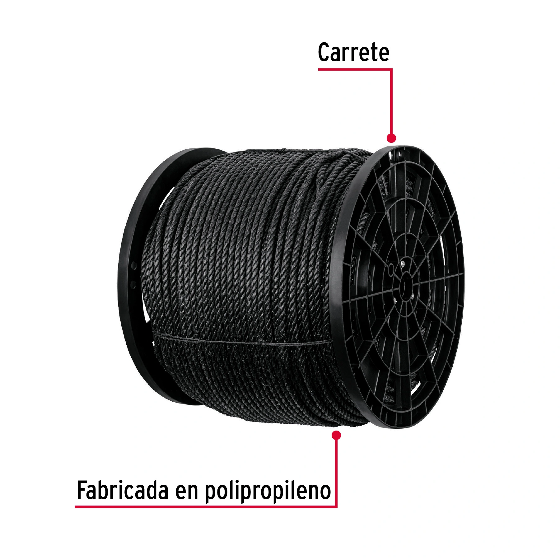 Kilo de cuerda negra de polipropileno 10 mm, carrete 20kg
