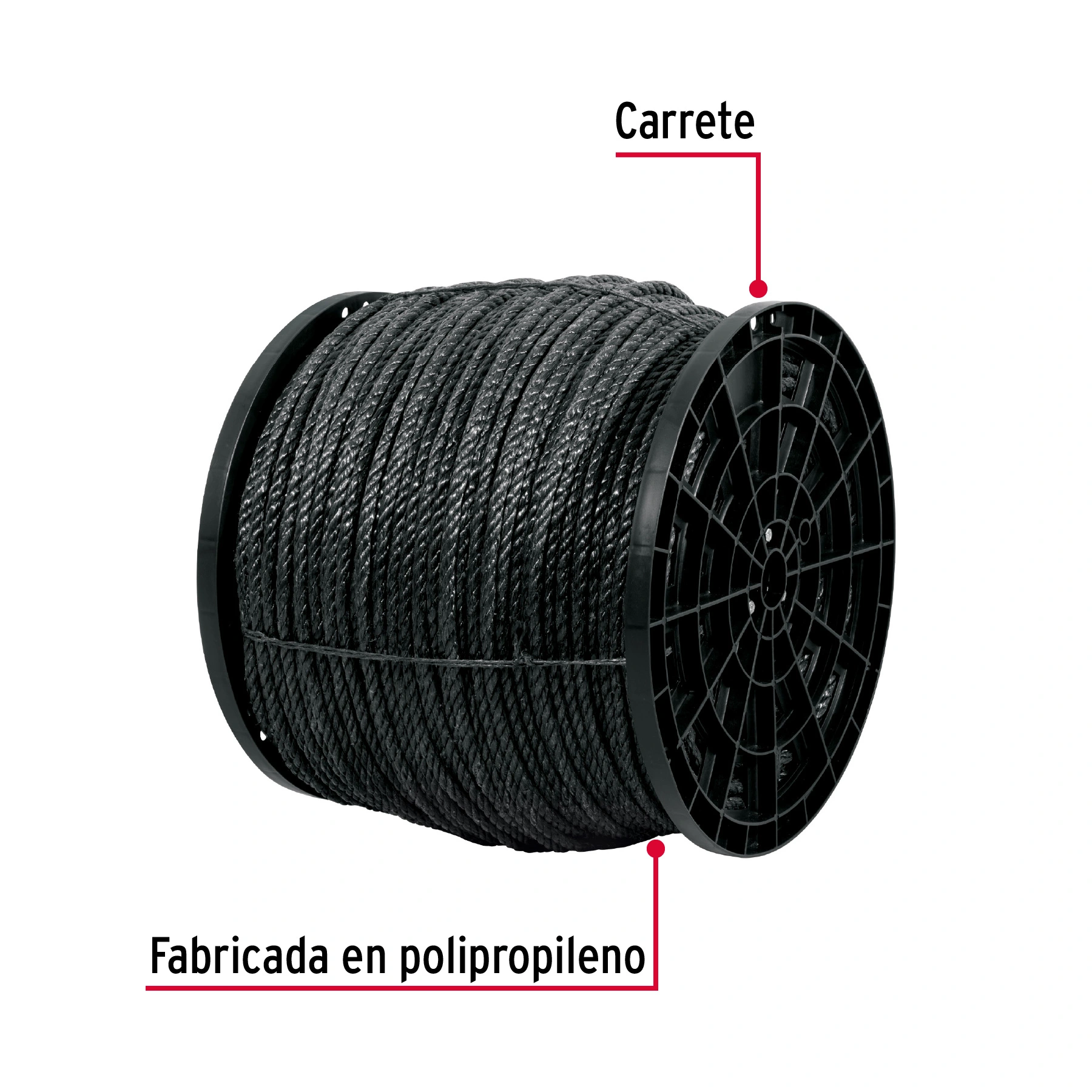 Kilo de cuerda negra de polipropileno 11 mm, carrete 20kg