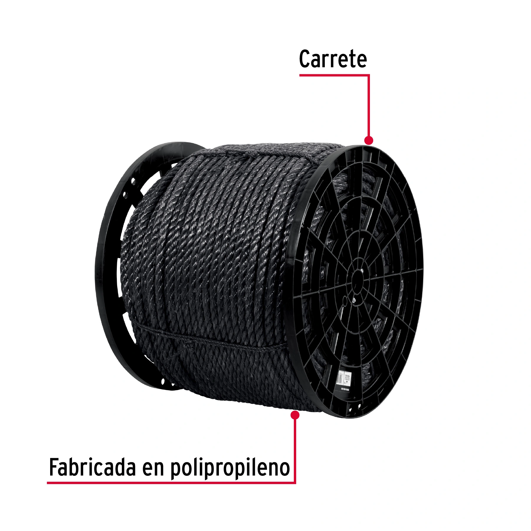 Kilo de cuerda negra de polipropileno 16 mm, carrete 30kg