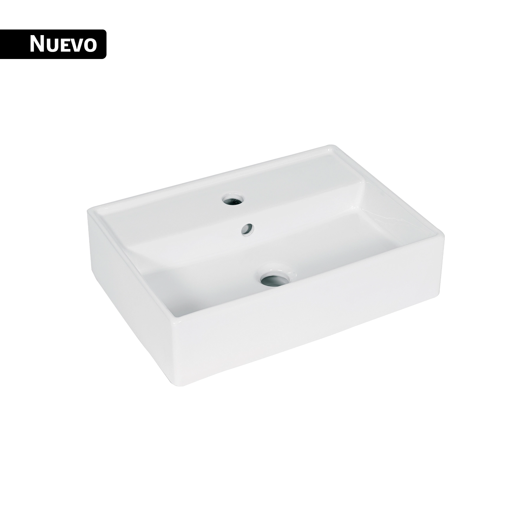 Lavabo de porcelana de sobreponer rectangular, blanco, FOSET