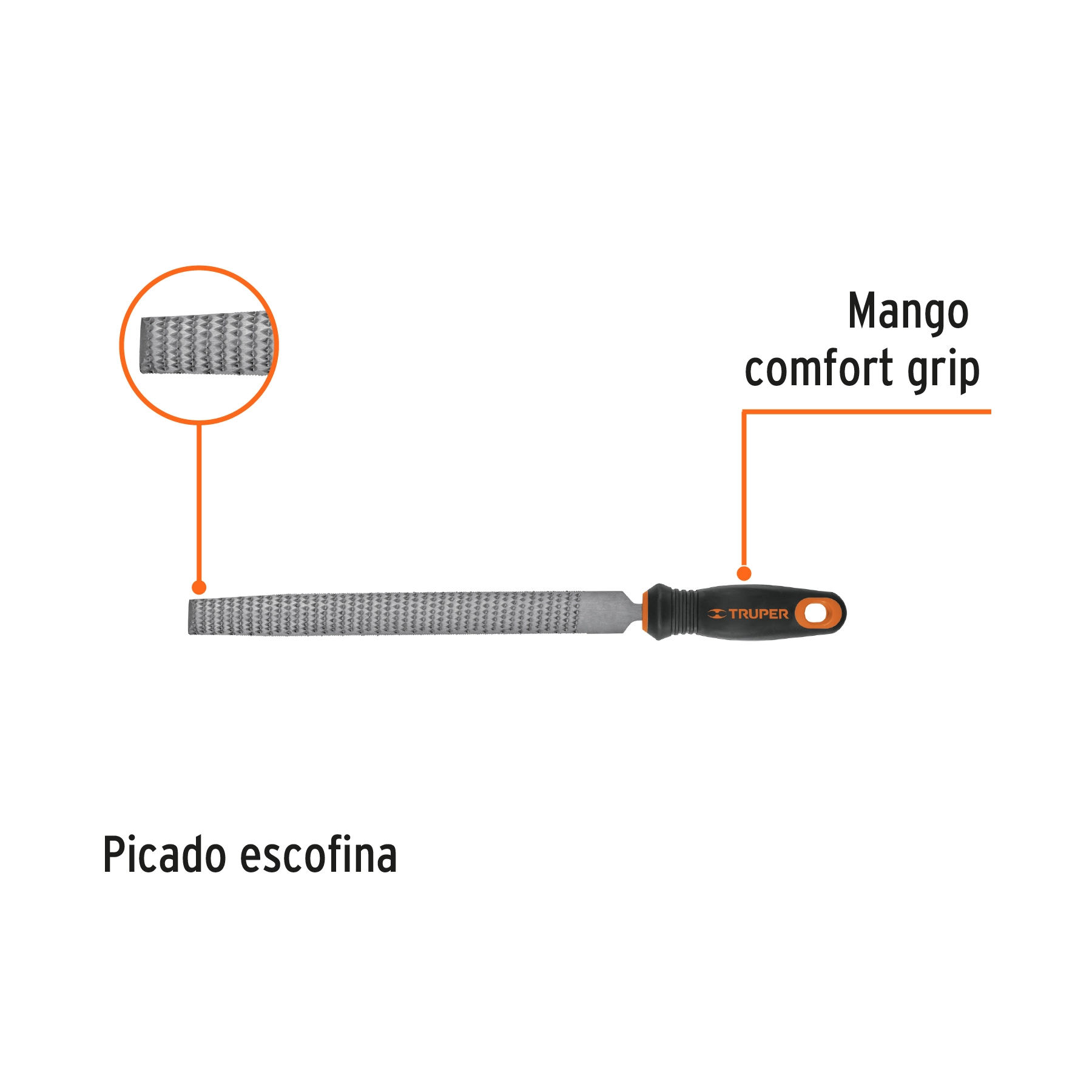 Lima escofina 8' con mango Comfort Grip, TRUPER