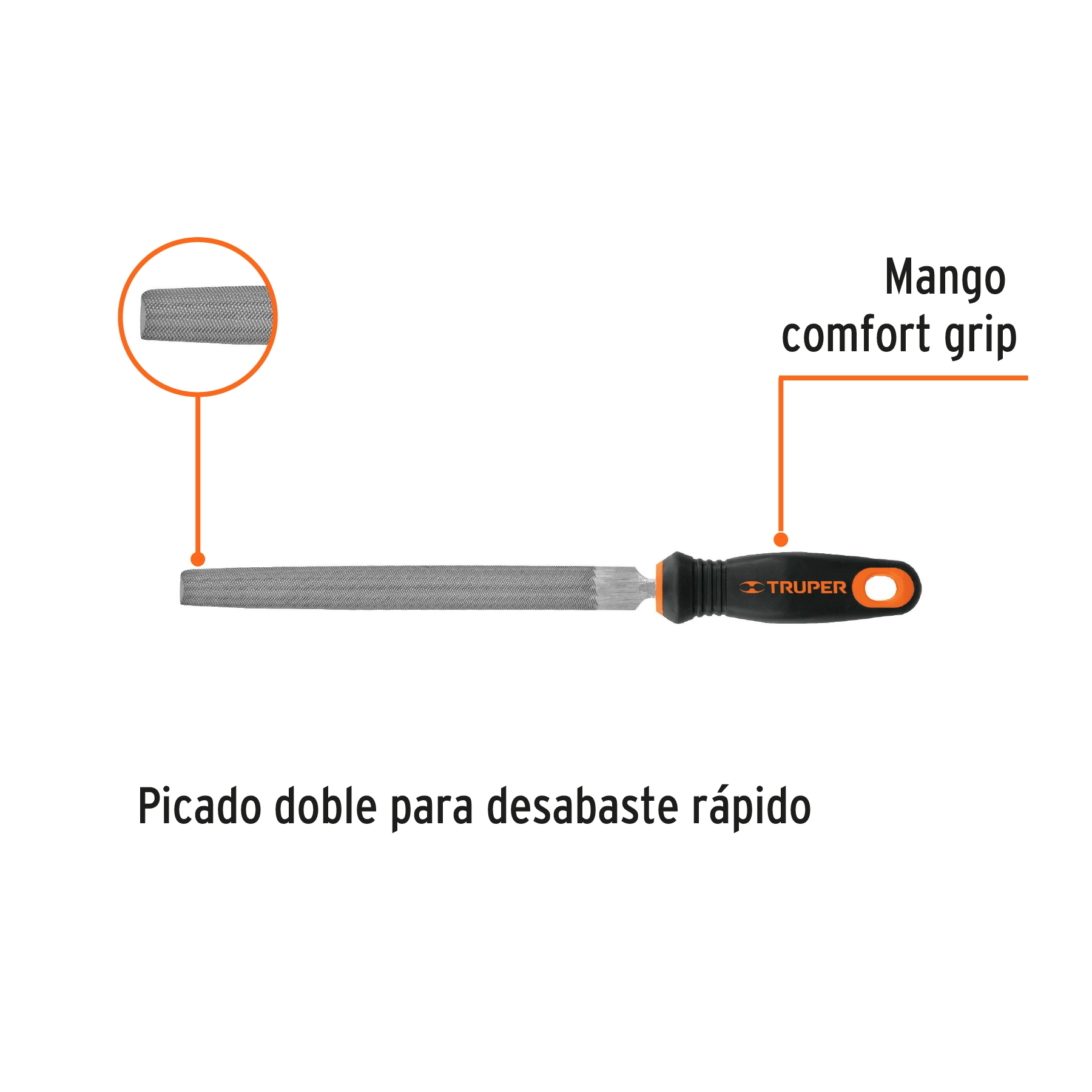 Lima media caña bastarda 8' con mango Comfort Grip, TRUPER