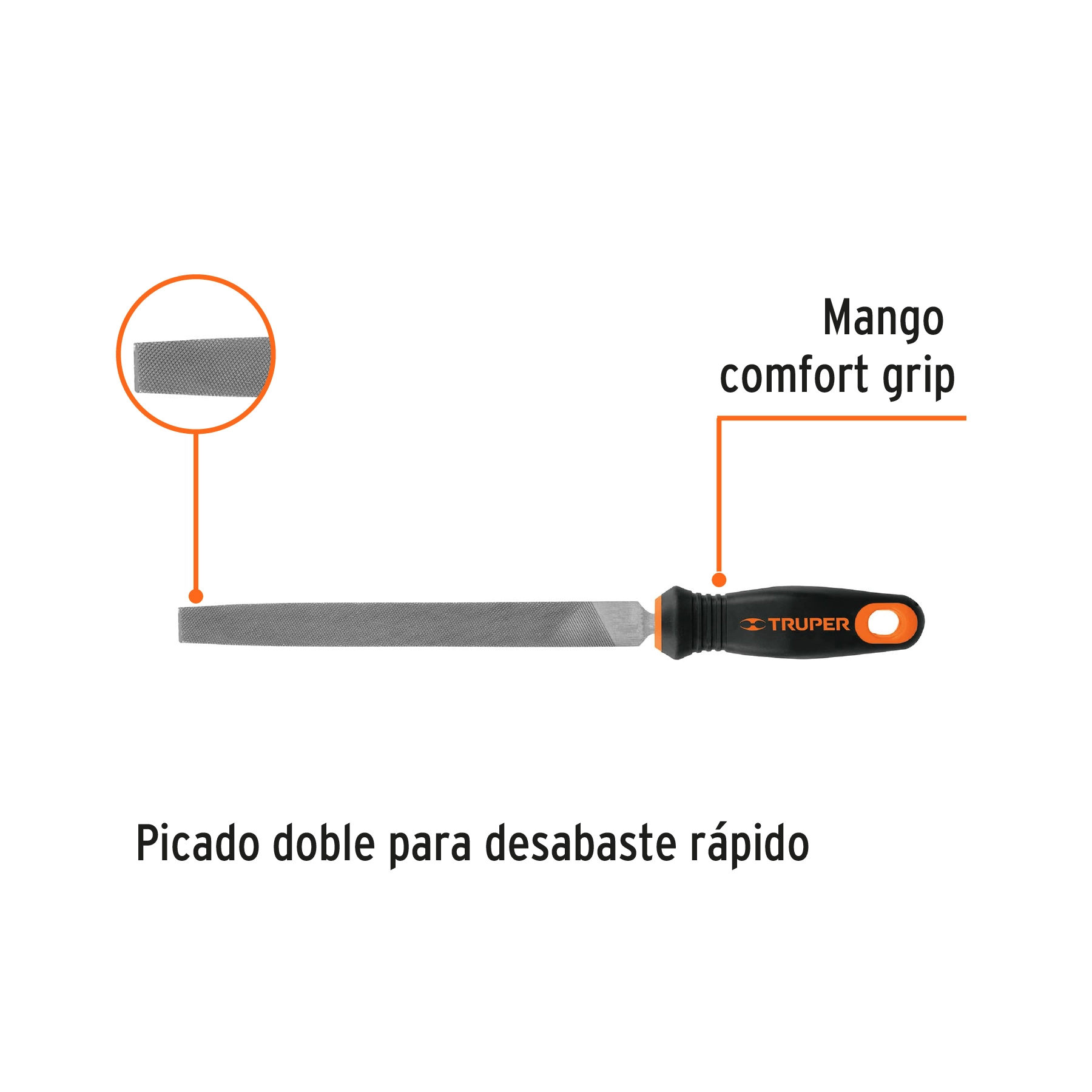 Lima plana bastarda 8' con mango Comfort Grip, TRUPER