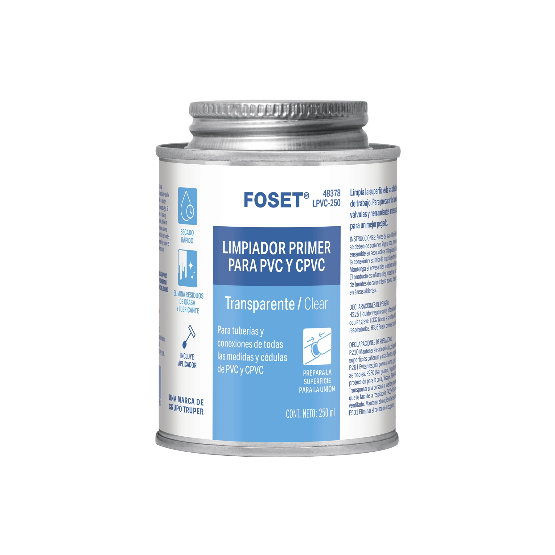 Limpiador para PVC y CPVC, lata 250ml, FOSET