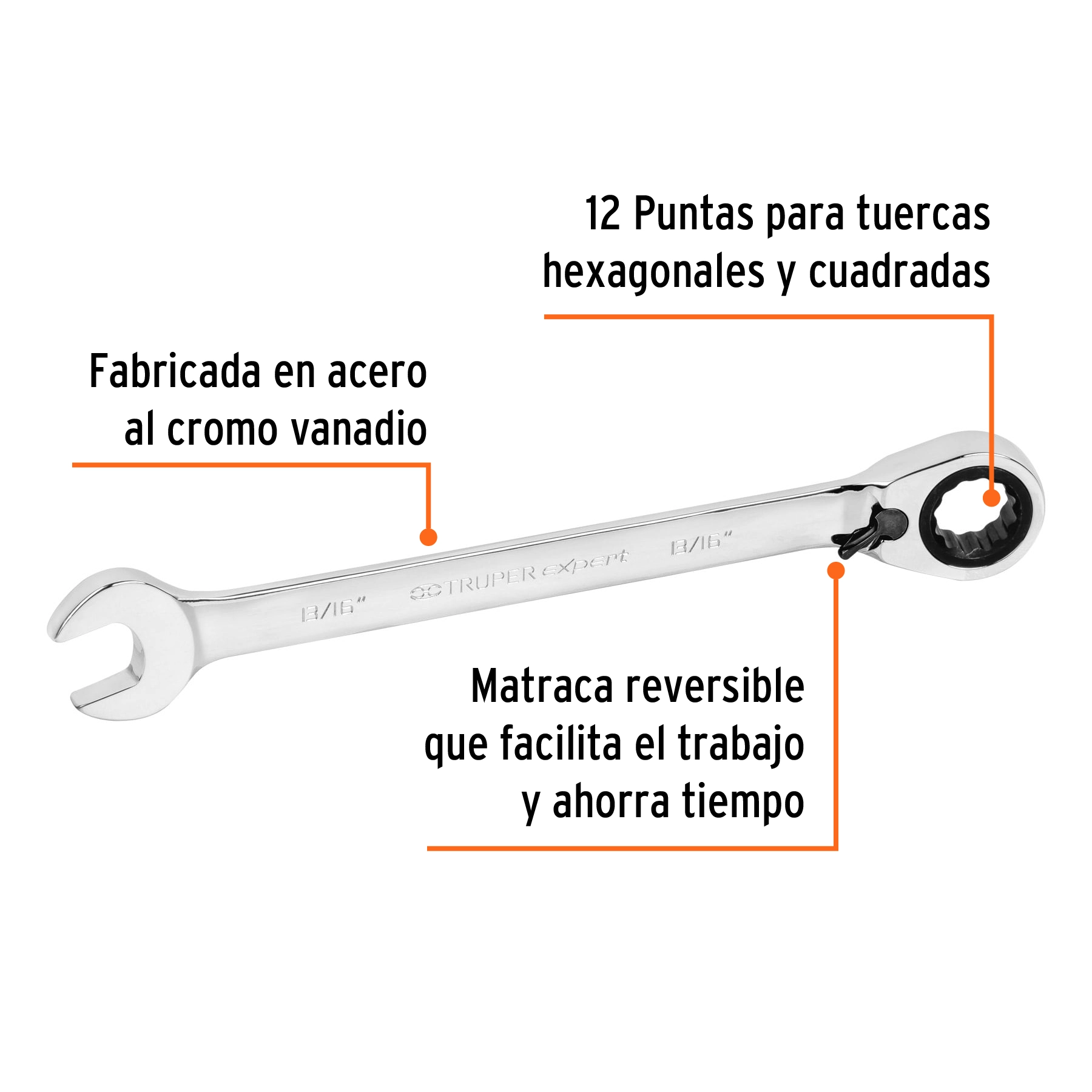Llave combinada matraca reversible 13/16'x288mm largo,EXPERT