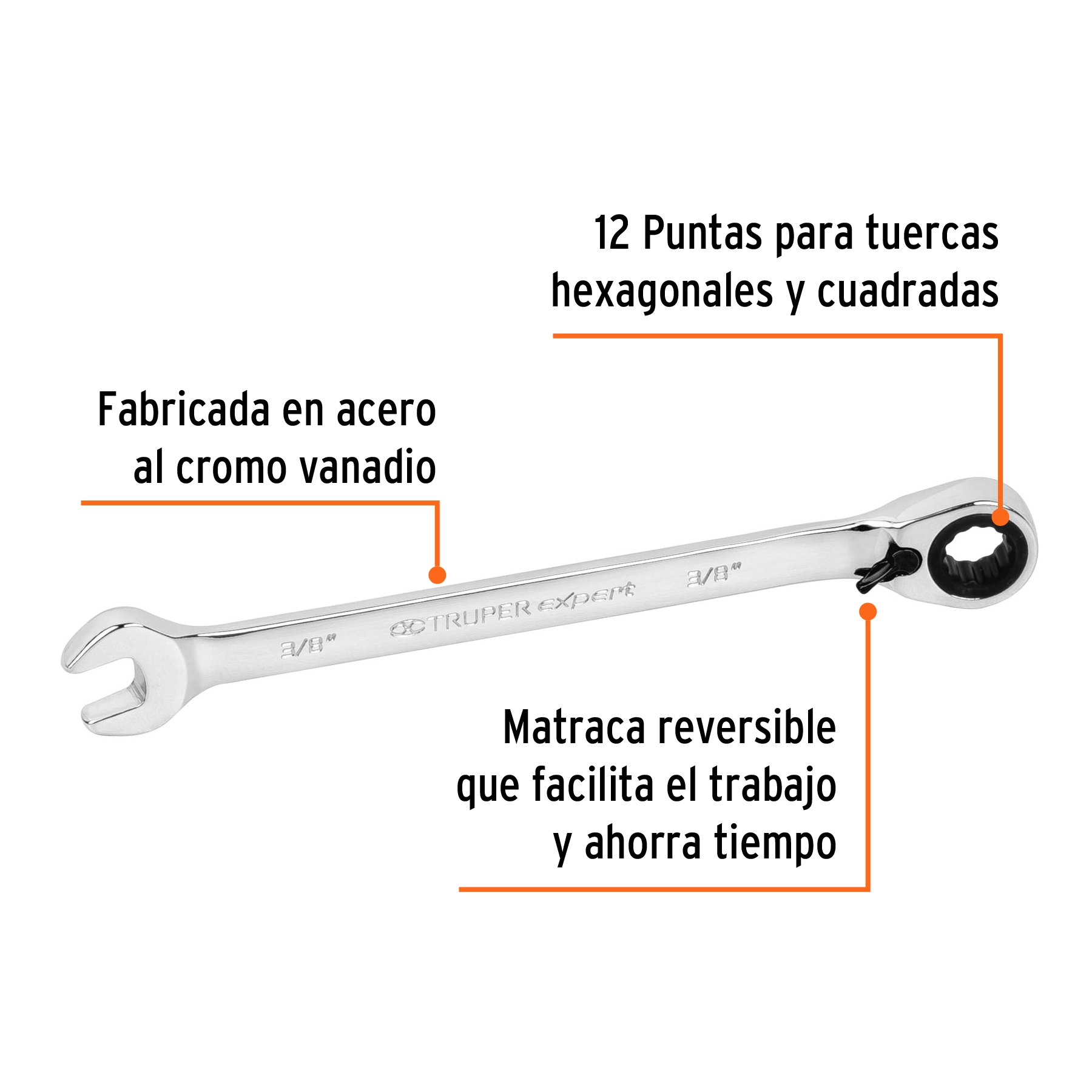 Llave combinada matraca reversible 3/8'x158 mm largo, EXPERT