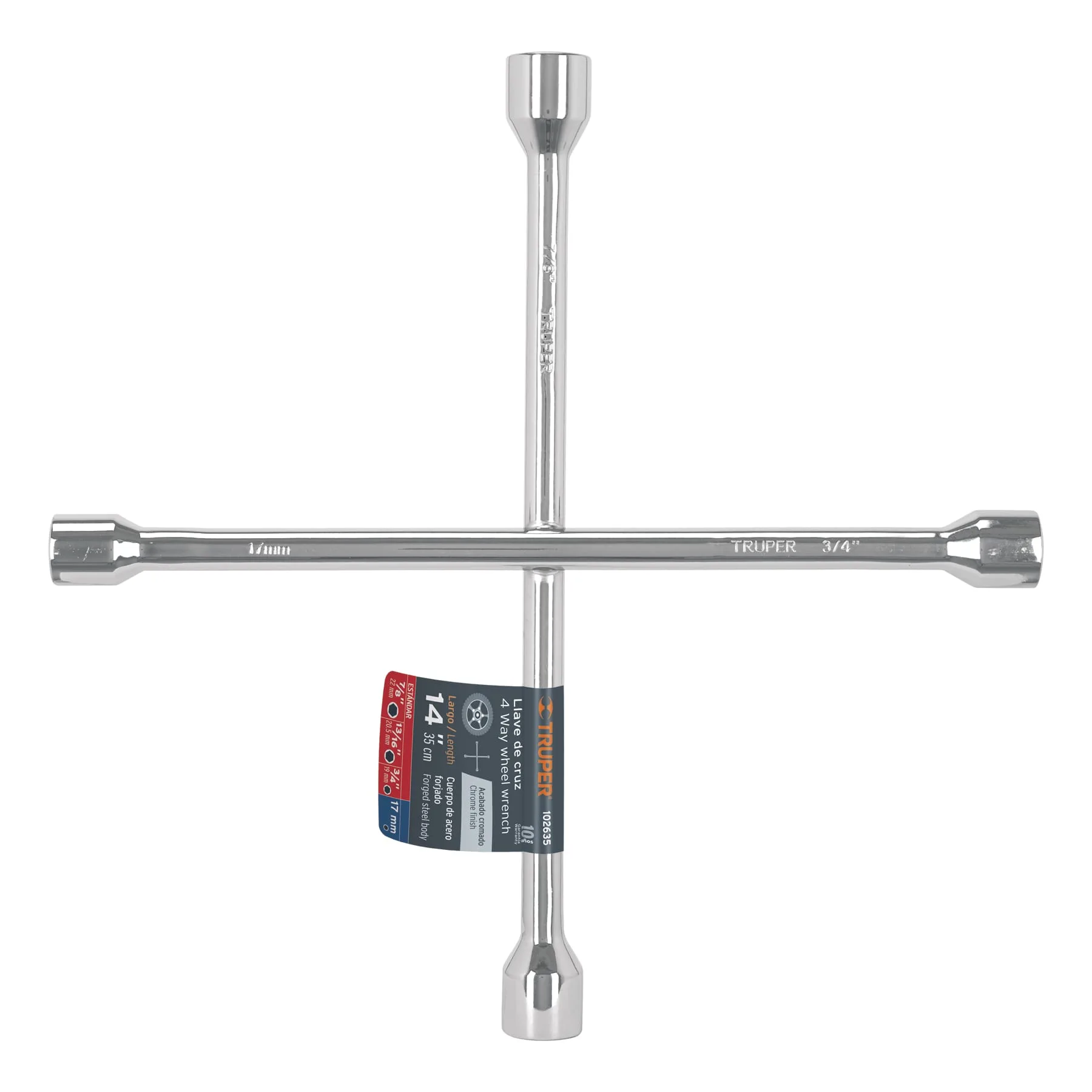 Llave de cruz 14' pulida y cromada, TRUPER