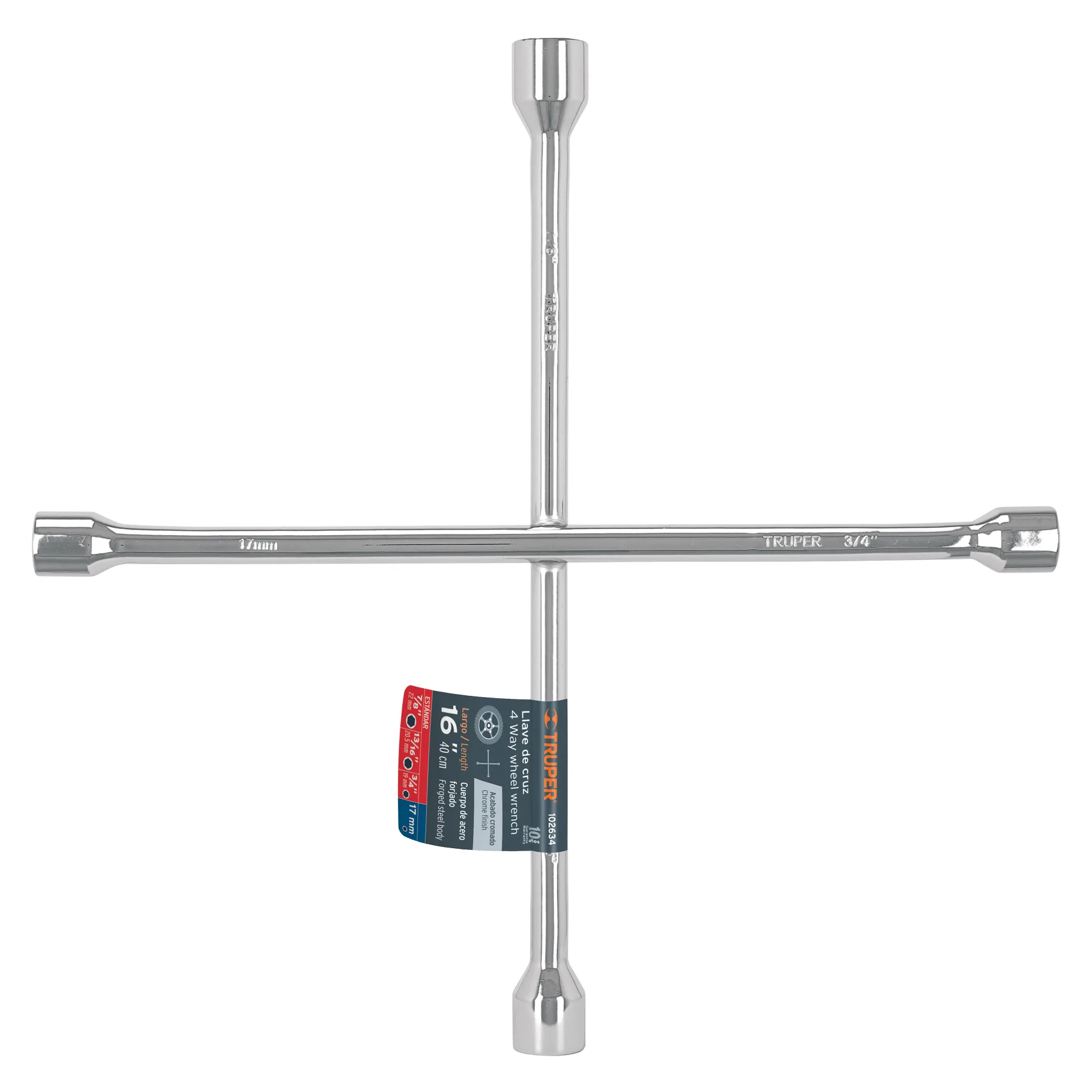 Llave de cruz 16' pulida y cromada, TRUPER
