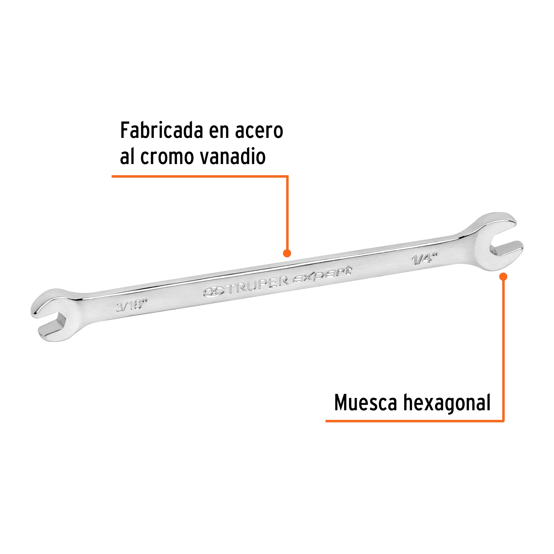 Llave española, 3/16 x 1/4' x 126 mm de largo, TRUPER EXPERT
