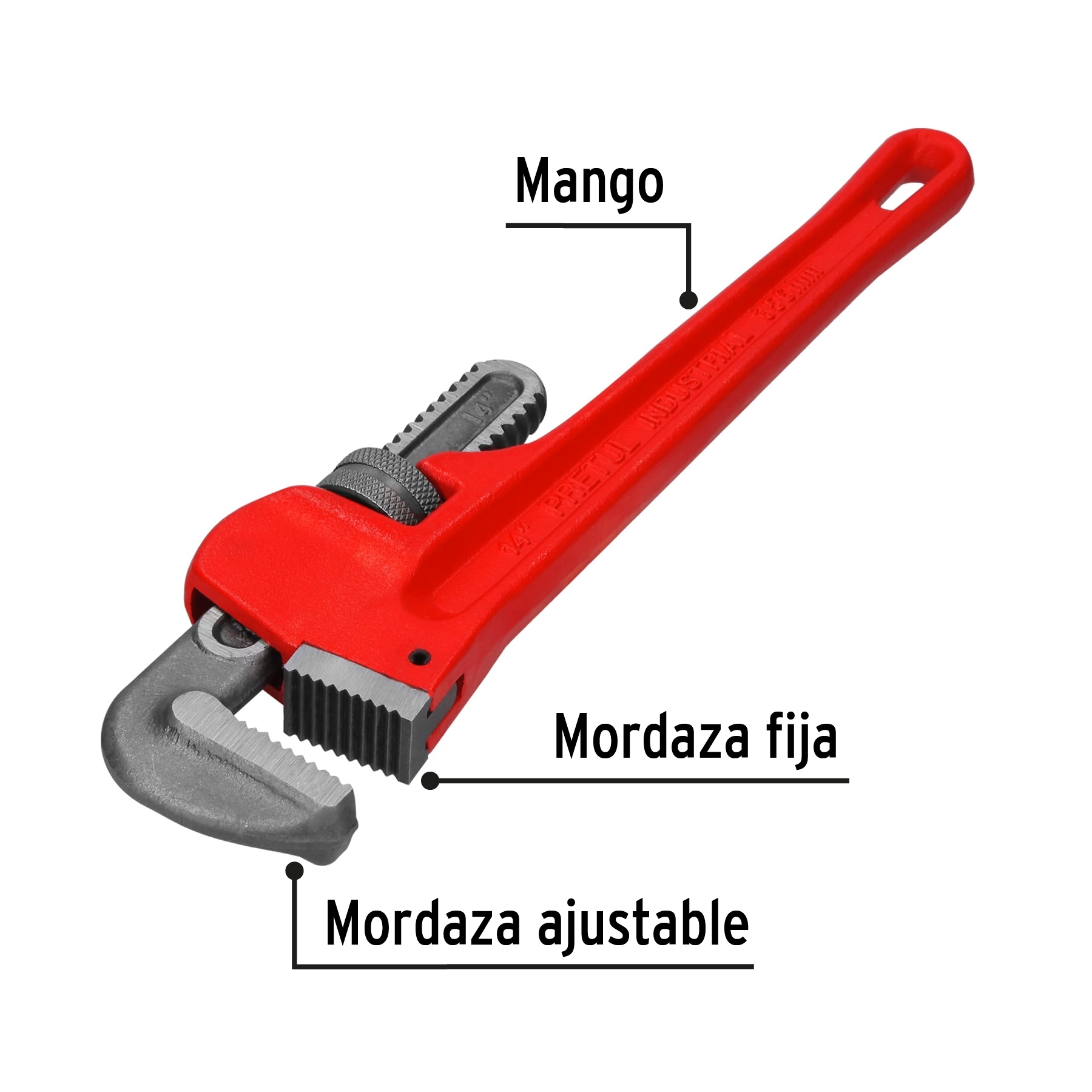 Llave stilson 14' cuerpo de hierro maleable, PRETUL