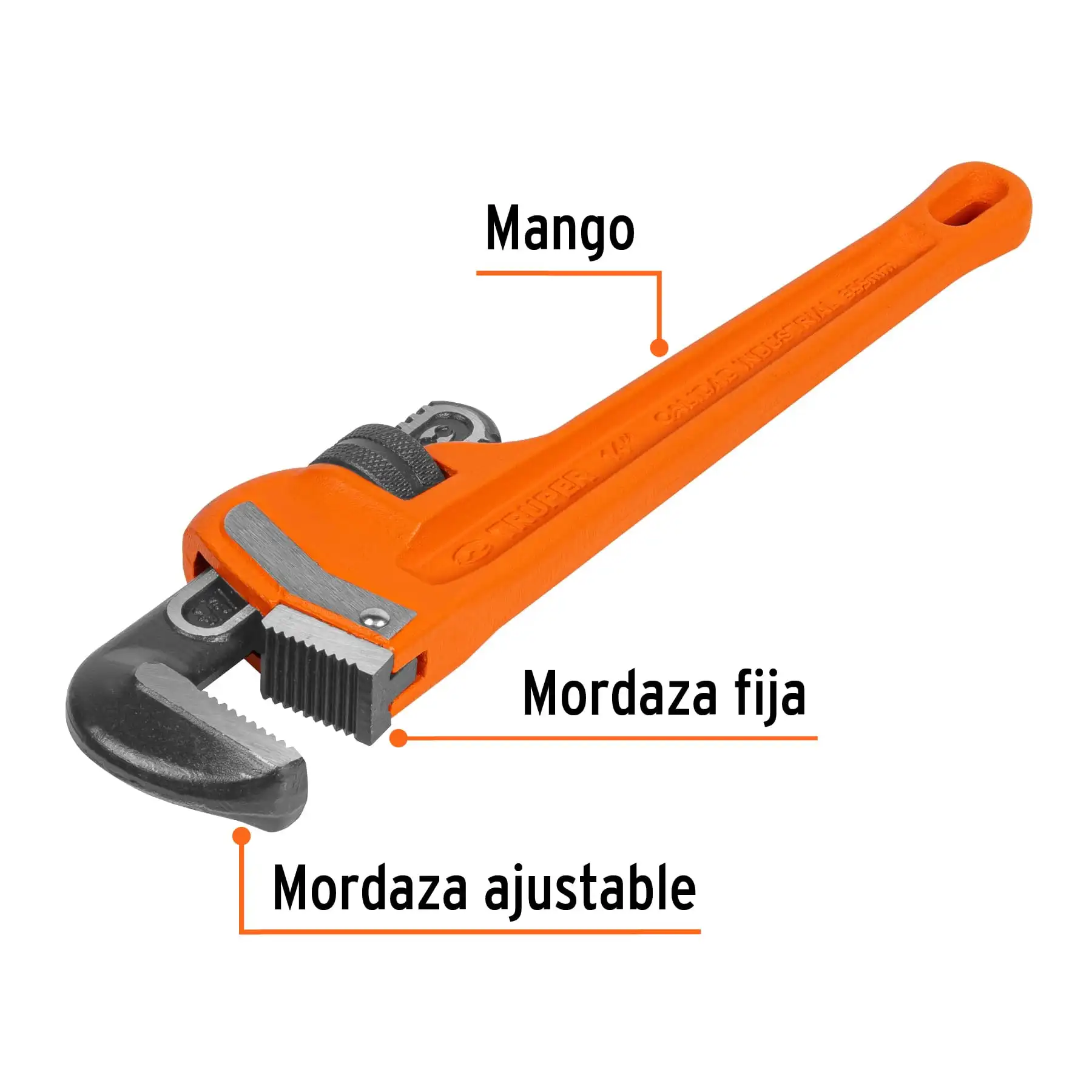 Llave stilson 14' cuerpo robusto de hierro dúctil, TRUPER