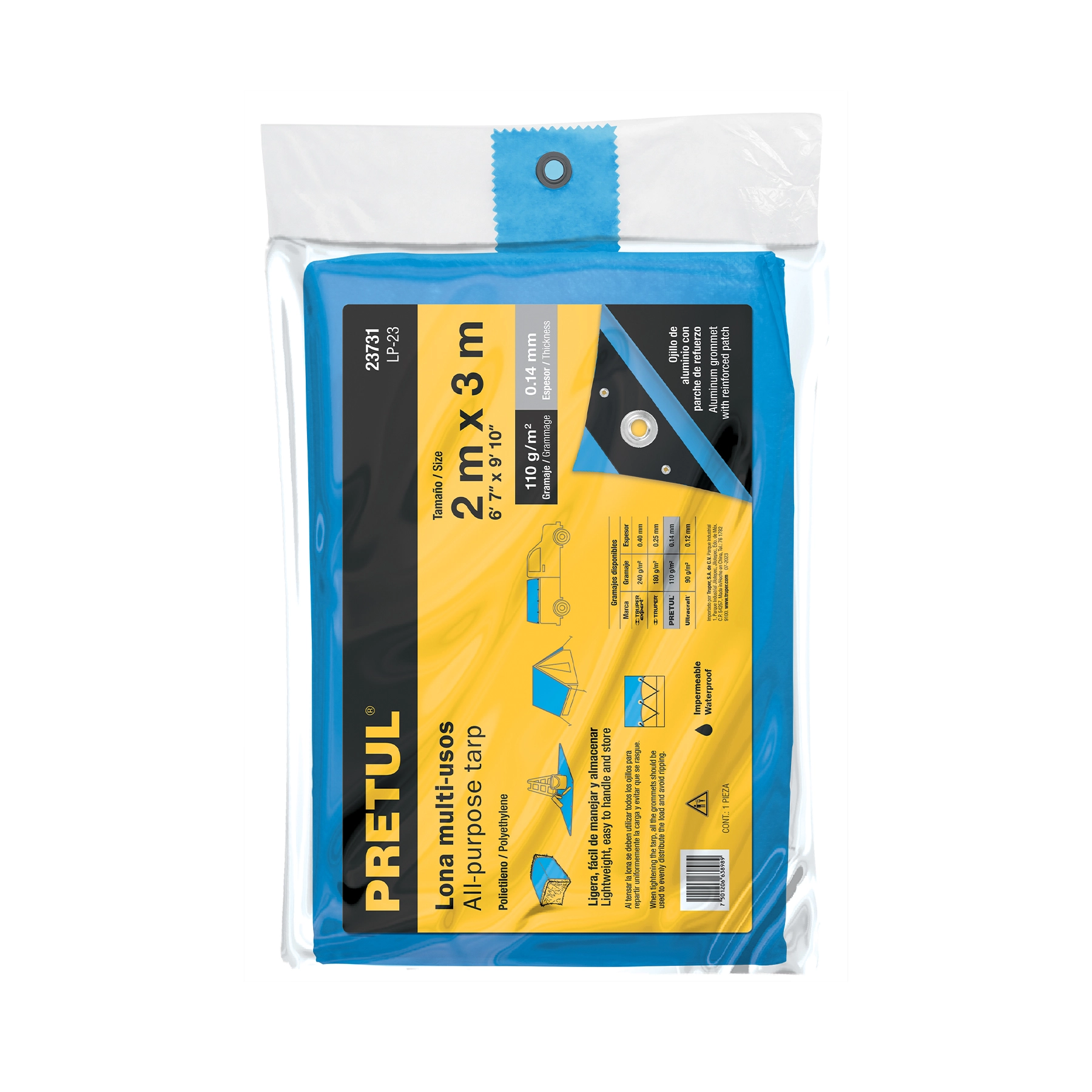 Lona de polietileno 2 x 3 m, azul, 110 g/m2, PRETUL