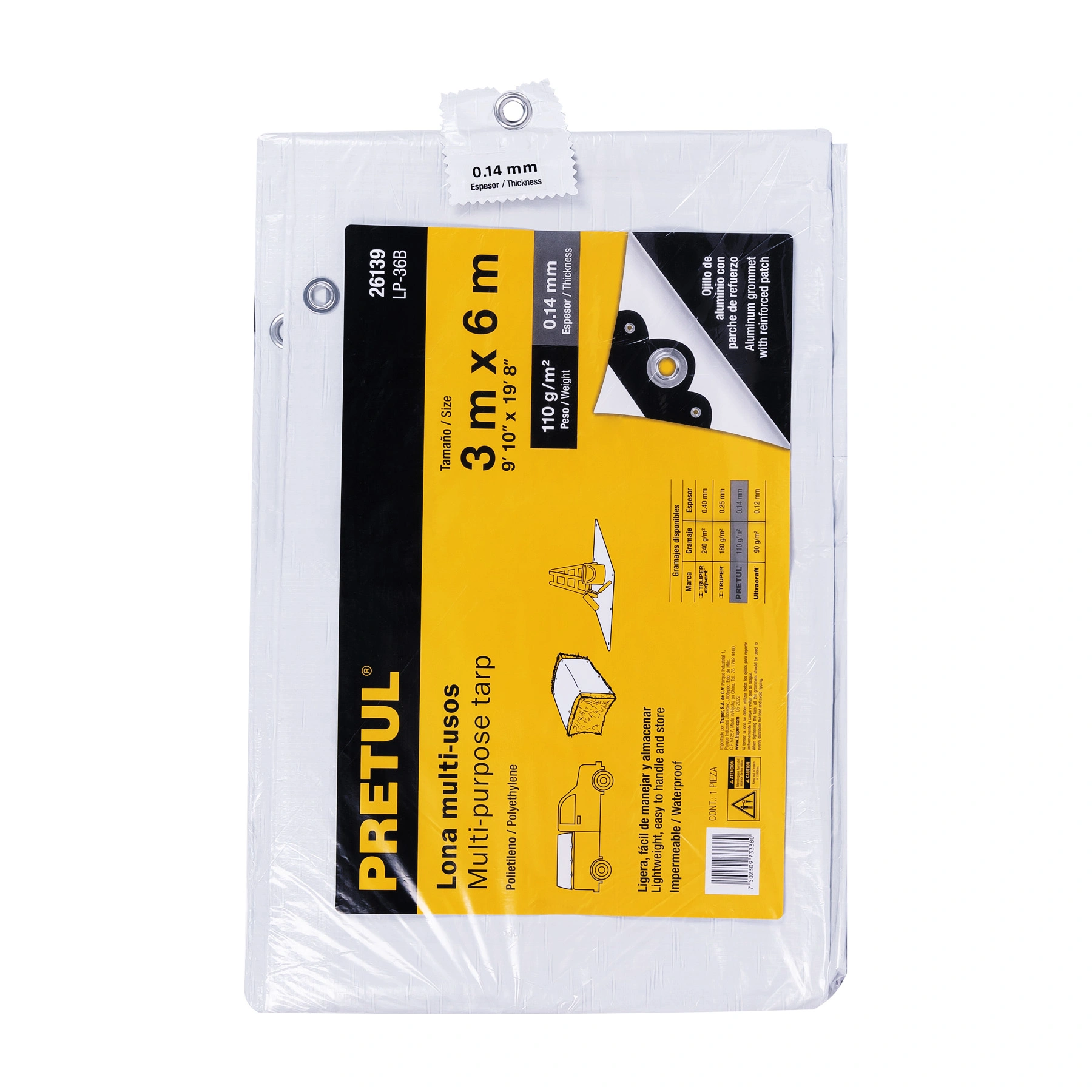 Lona de polietileno 3 x 6 m, blanca, 110 g/m2, PRETUL
