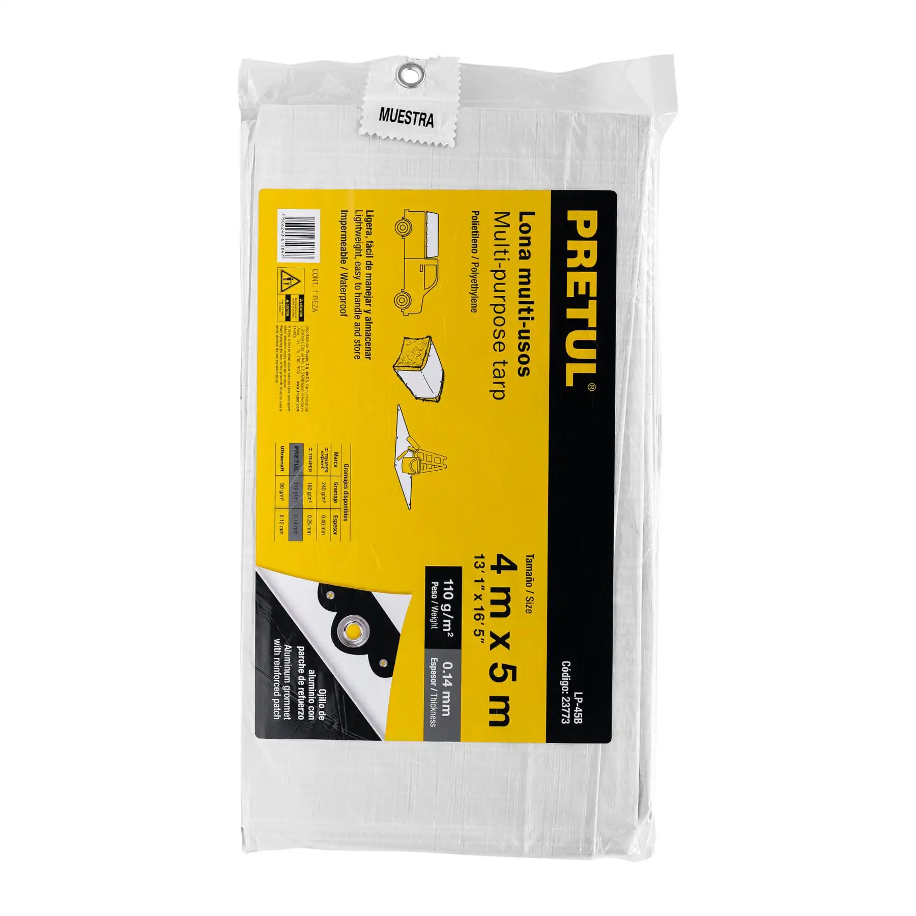 Lona de polietileno 4 x 5 m, blanca, 110 g/m2, PRETUL