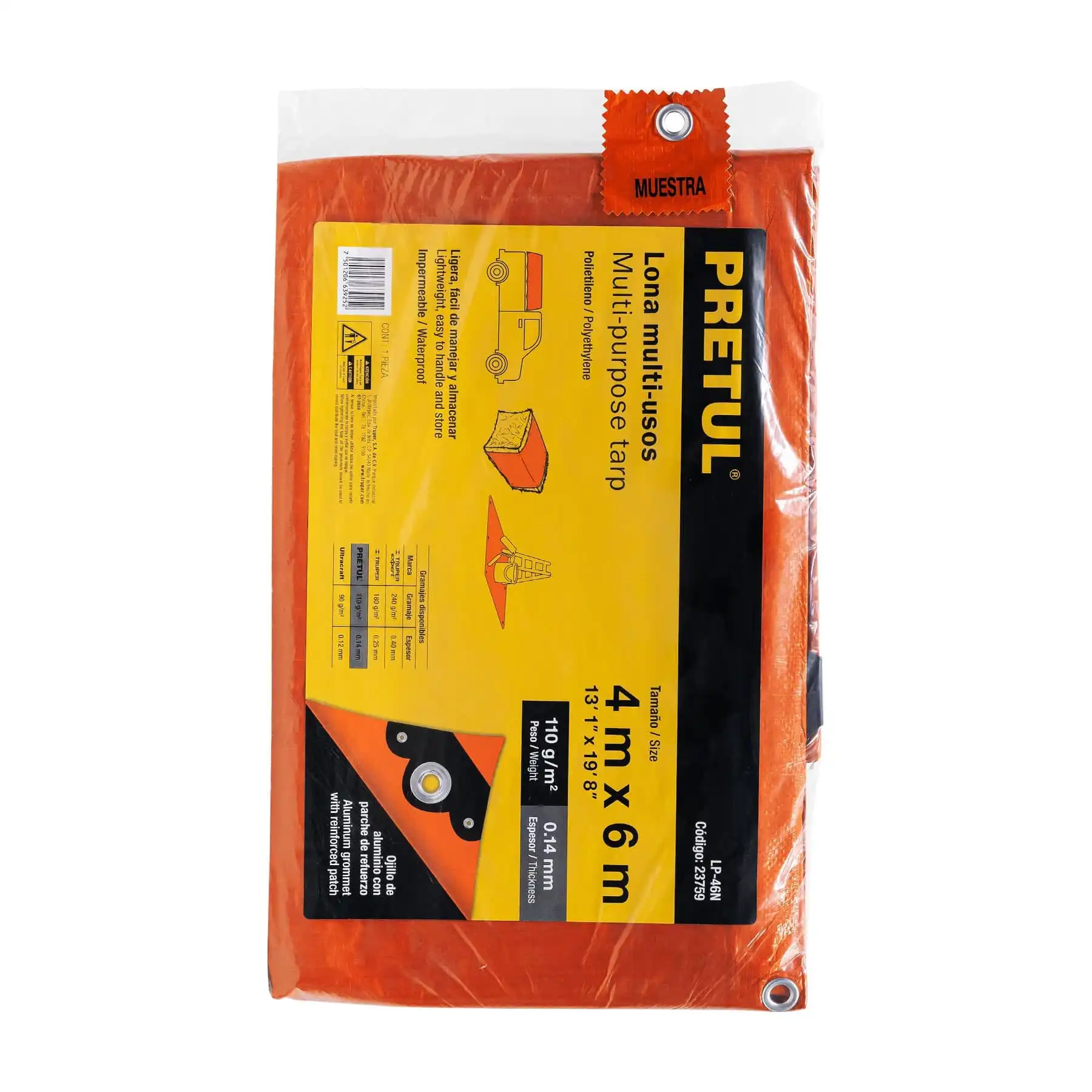Lona de polietileno 4 x 6 m, naranja, 110 g/m2, PRETUL