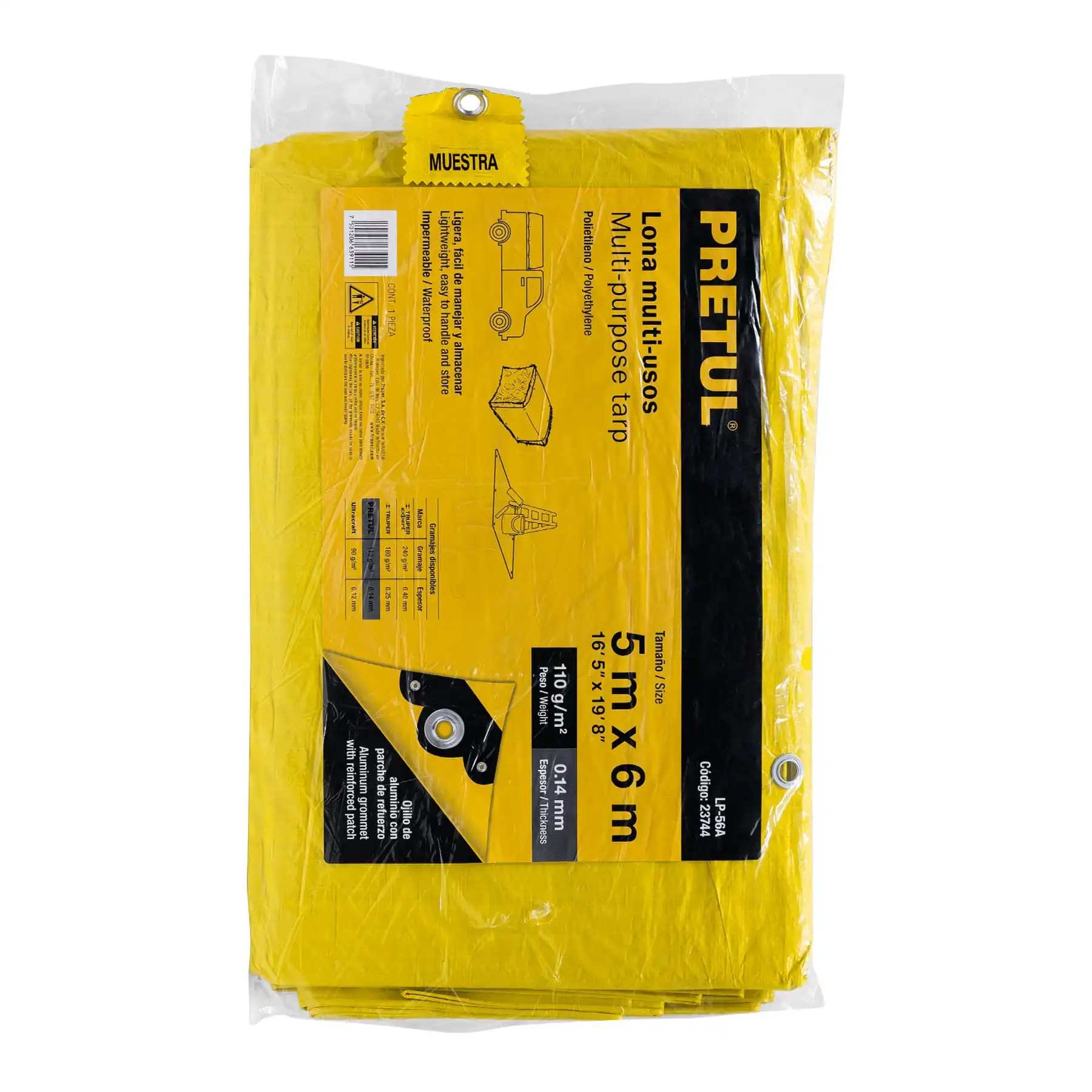 Lona de polietileno 5 x 6 m, amarilla, 110 g/m2, PRETUL