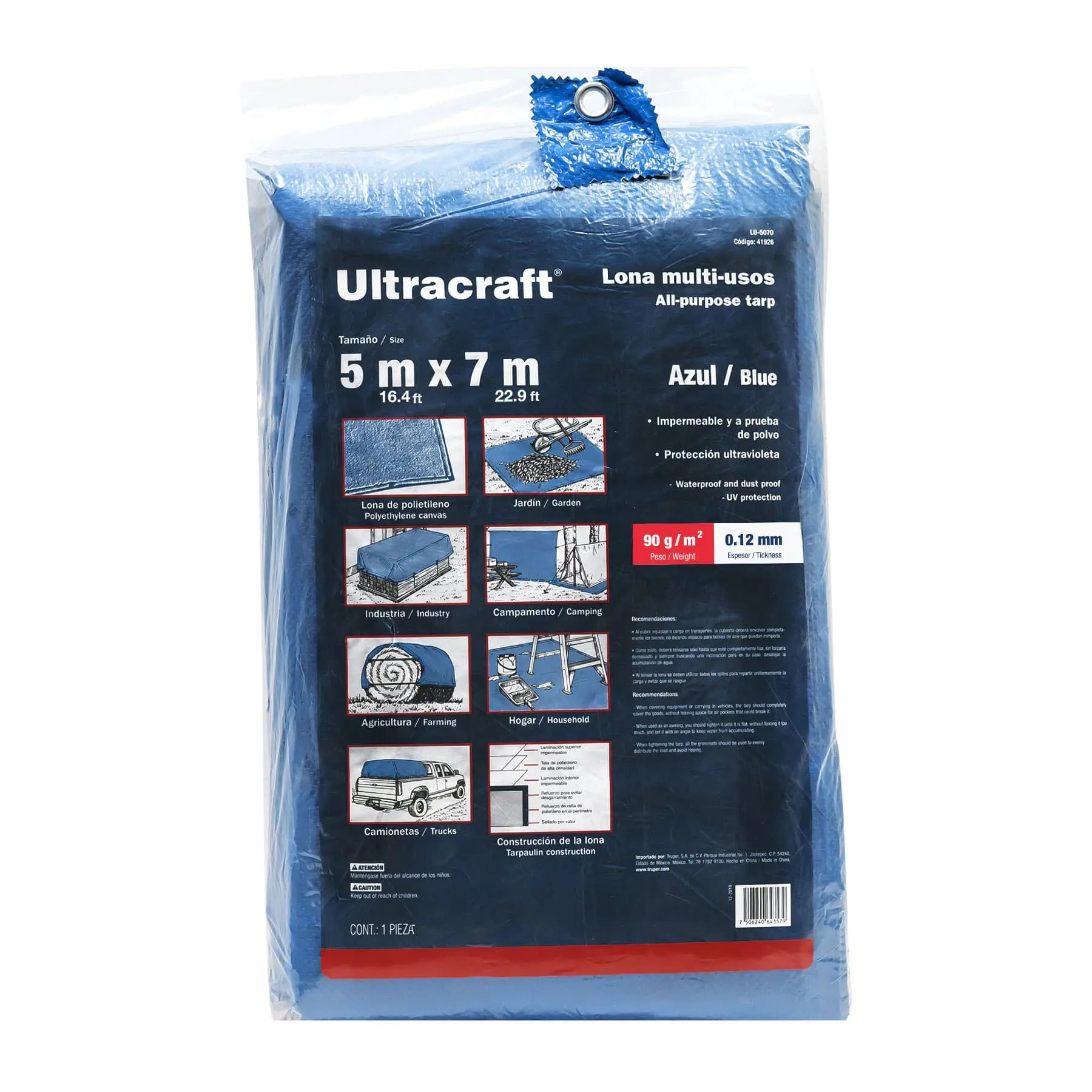 Lona de polietileno 5 x 7 m, azul, 90 g/m2, ULTRA
