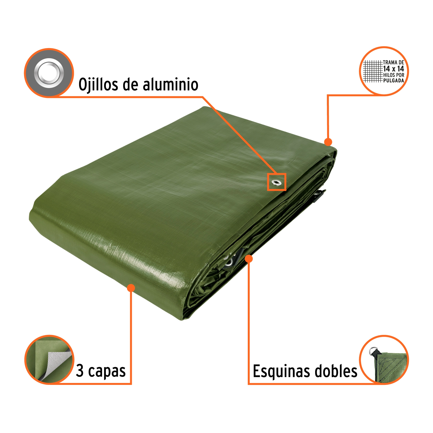 Lona uso rudo 6 x 12 m, verde olivo, 240 g/m2, TRUPER EXPERT