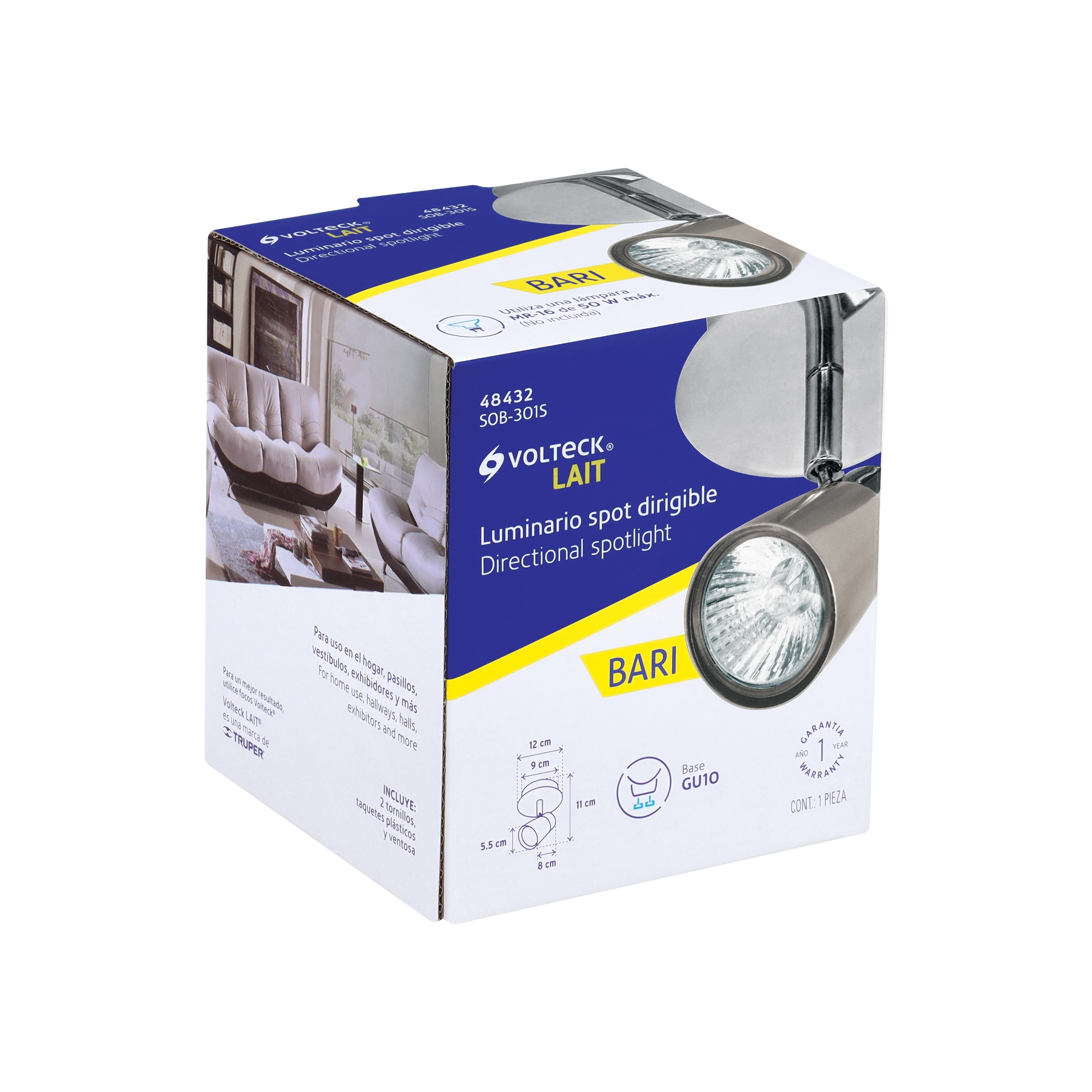 Luminario de sobreponer con 1 spot base GU10, VOLTECK