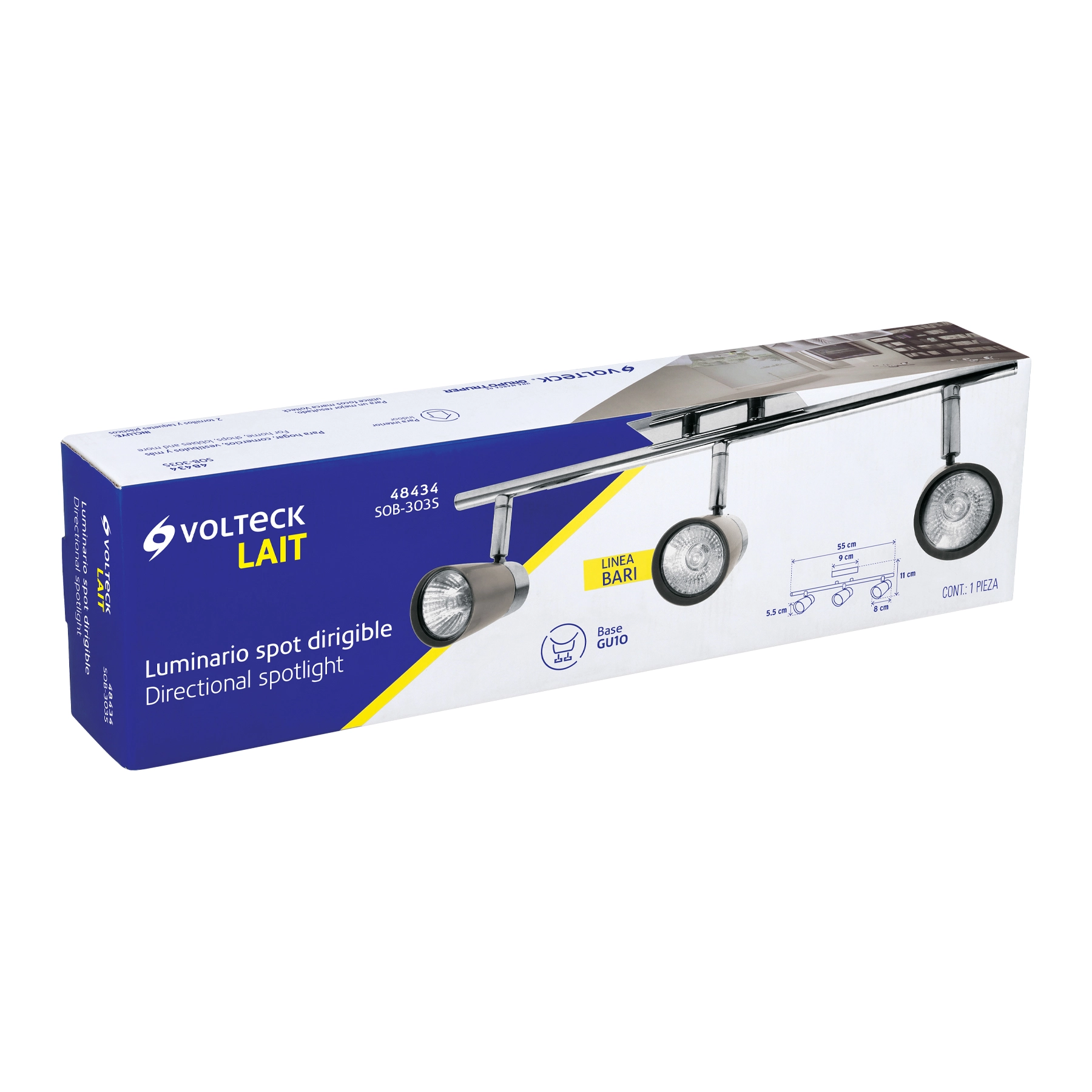 Luminario de sobreponer con 3 spots base GU10, VOLTECK