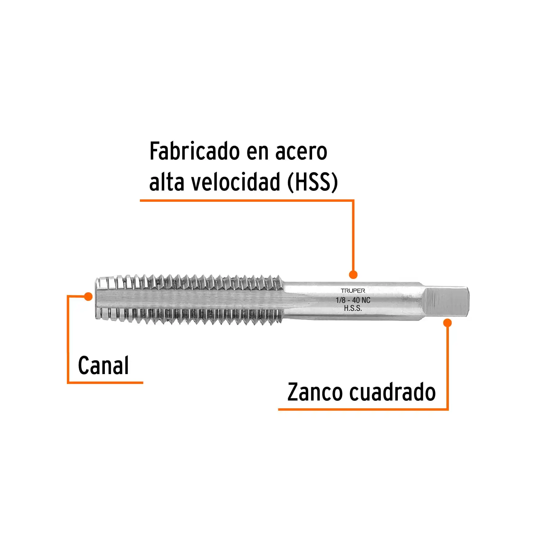 Machuelo semicónico 1/8' x 40 cuerda gruesa, TRUPER
