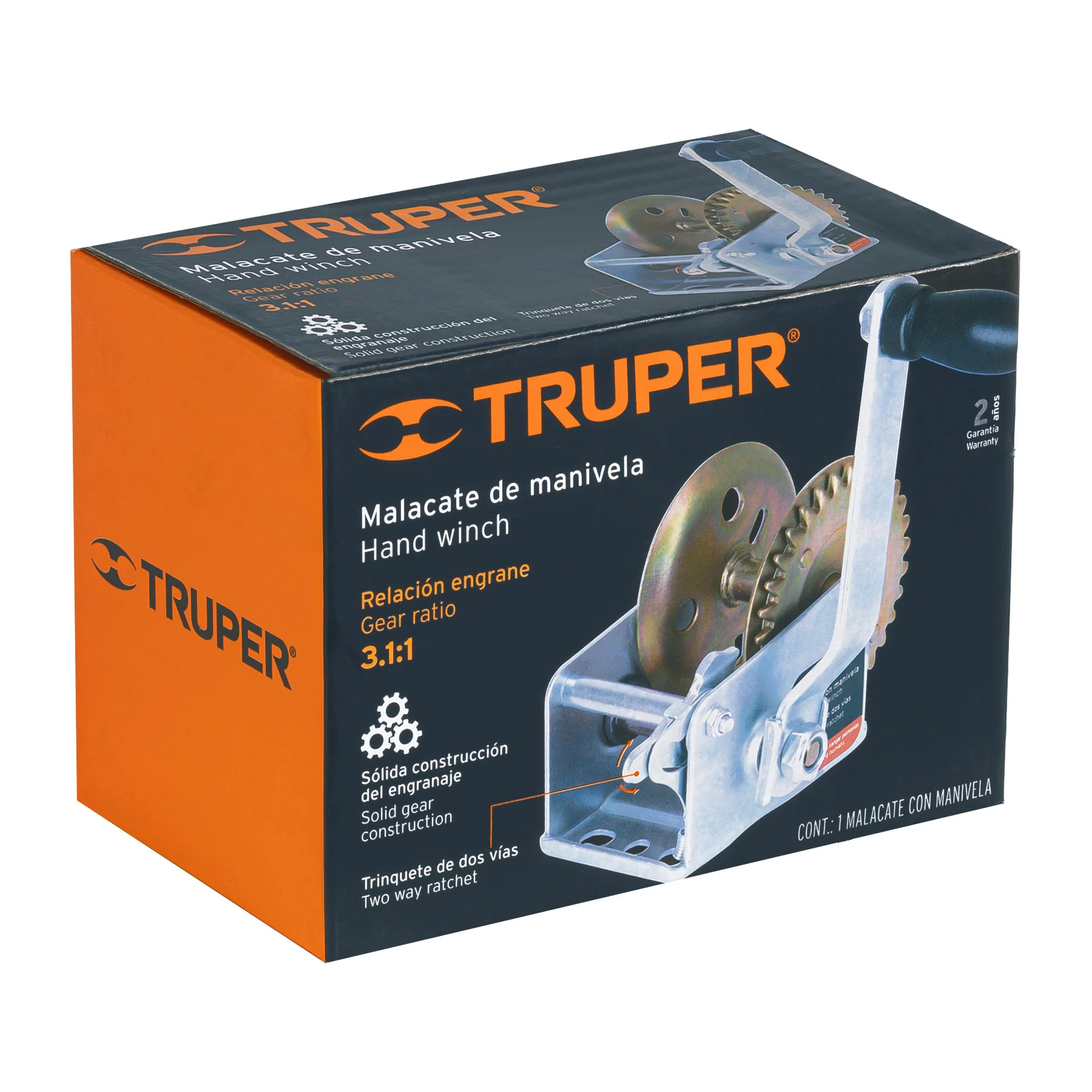 Malacate de manivela 270 kg sin cable, TRUPER