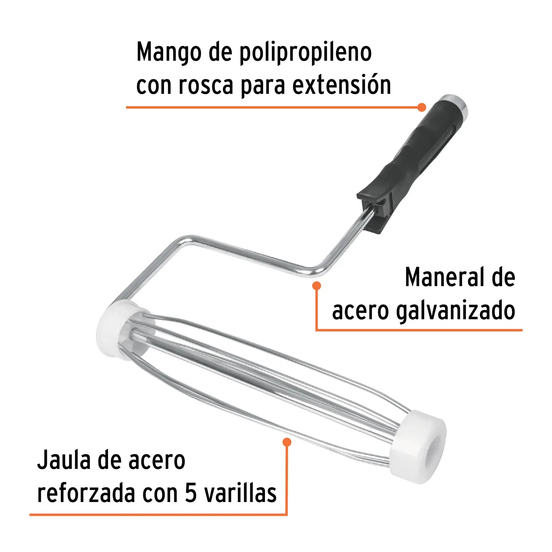 Maneral de 9', reforzado, con jaula para rodillo, TRUPER
