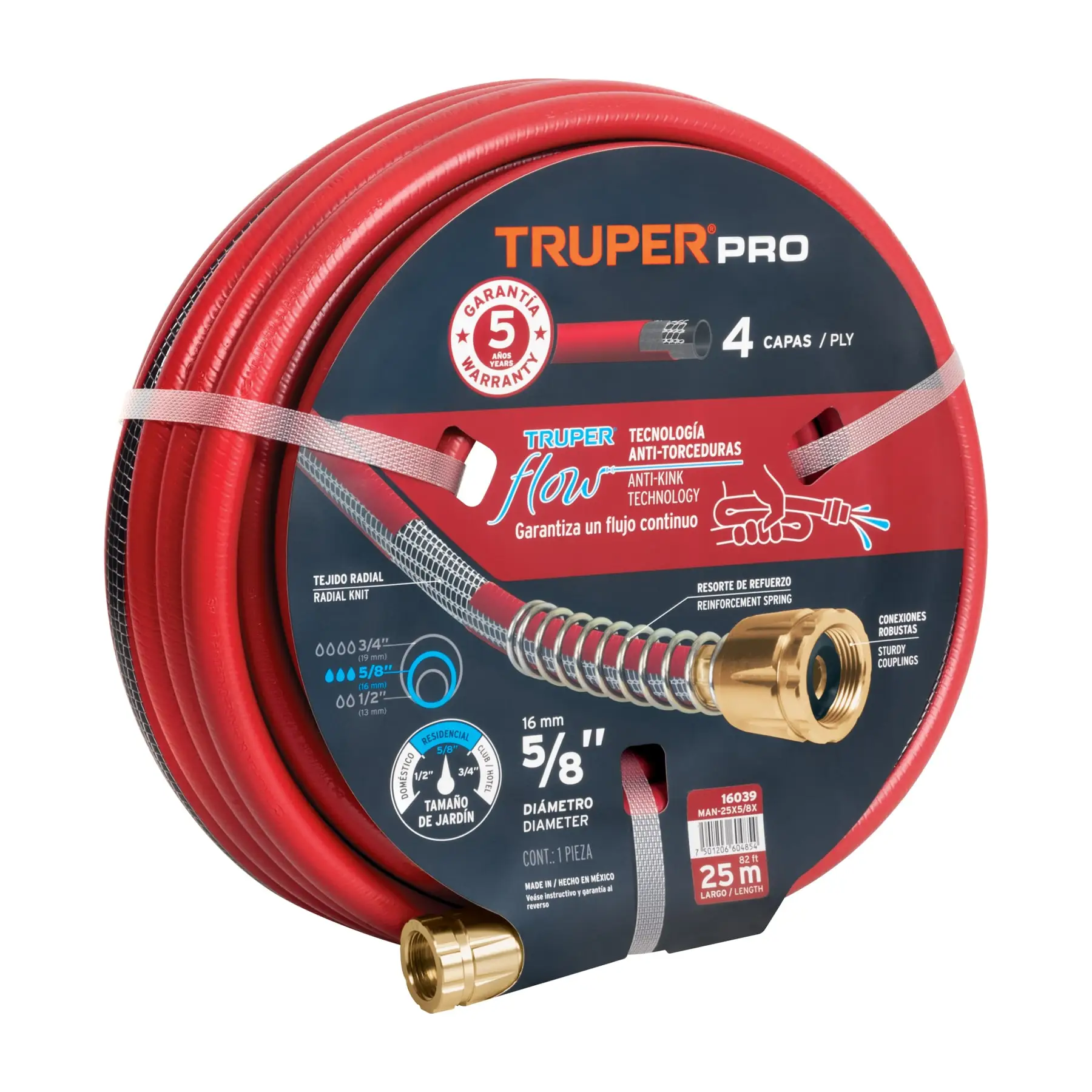 Manguera 5/8' super reforzada 4 capas 25 m conexiones metal