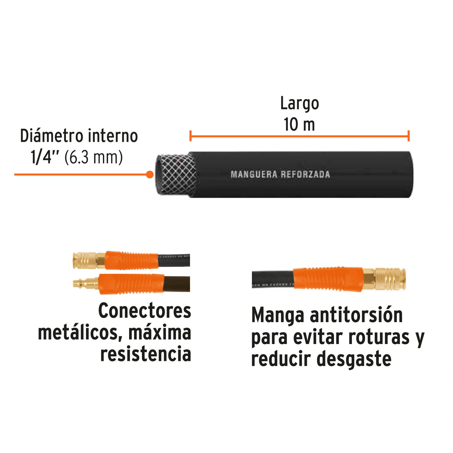 Manguera para compresor, de hule, 10m x 1/4', TRUPER