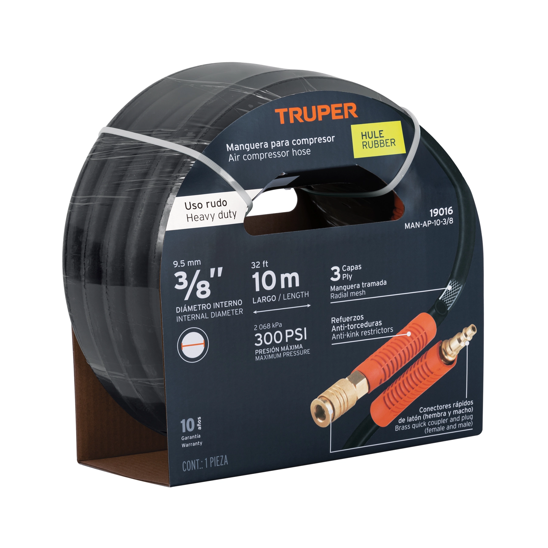Manguera para compresor, de hule, 10m x 3/8', TRUPER